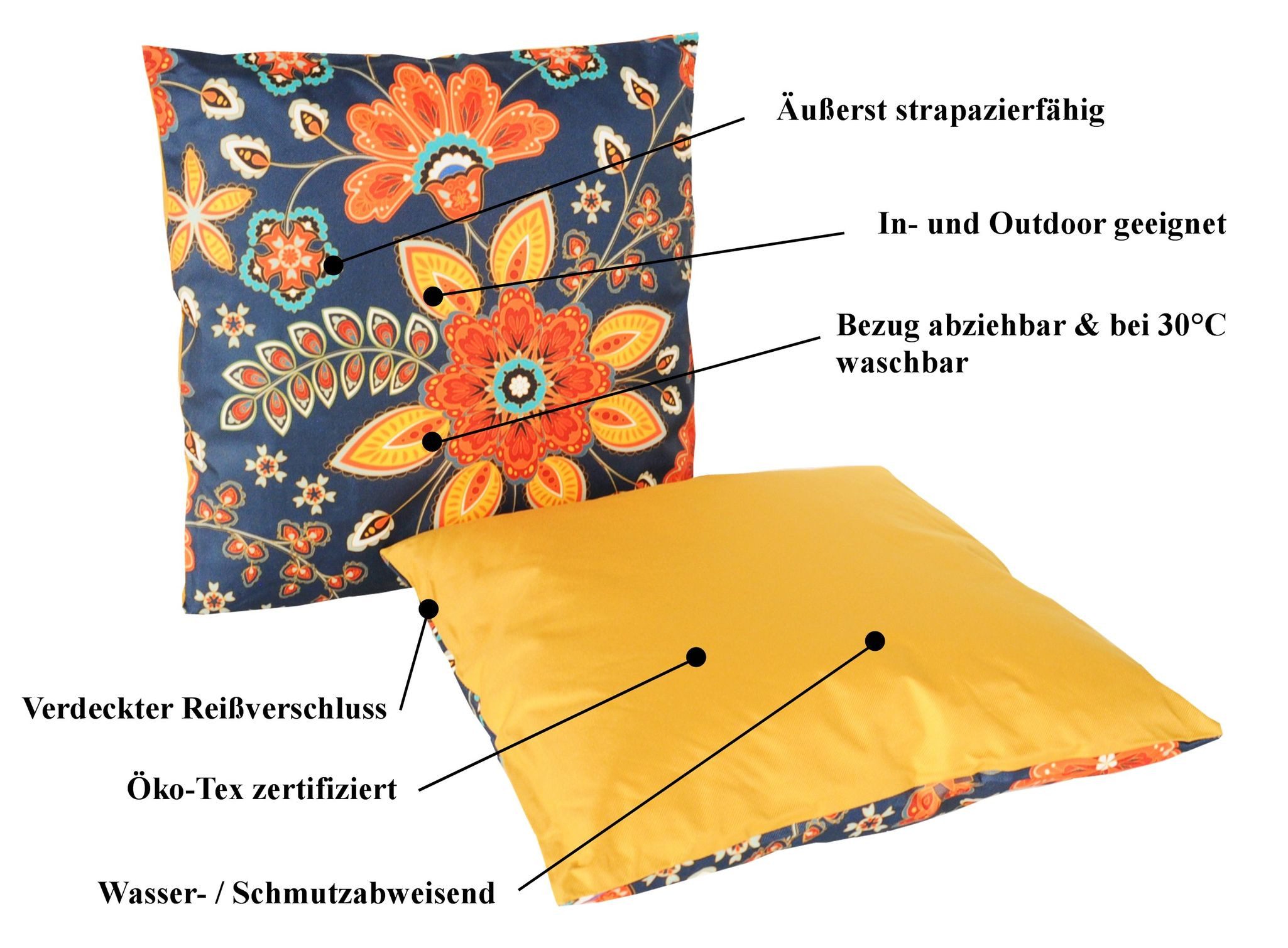 JACK Dekokissen JACK Outdoor Lounge Kissen 45x45cm mit Motiv inkl. Füllung Wasserfest, mit Lotus-Effekt, Robust, Strapazierfähig, für Innen & Außen geeignet