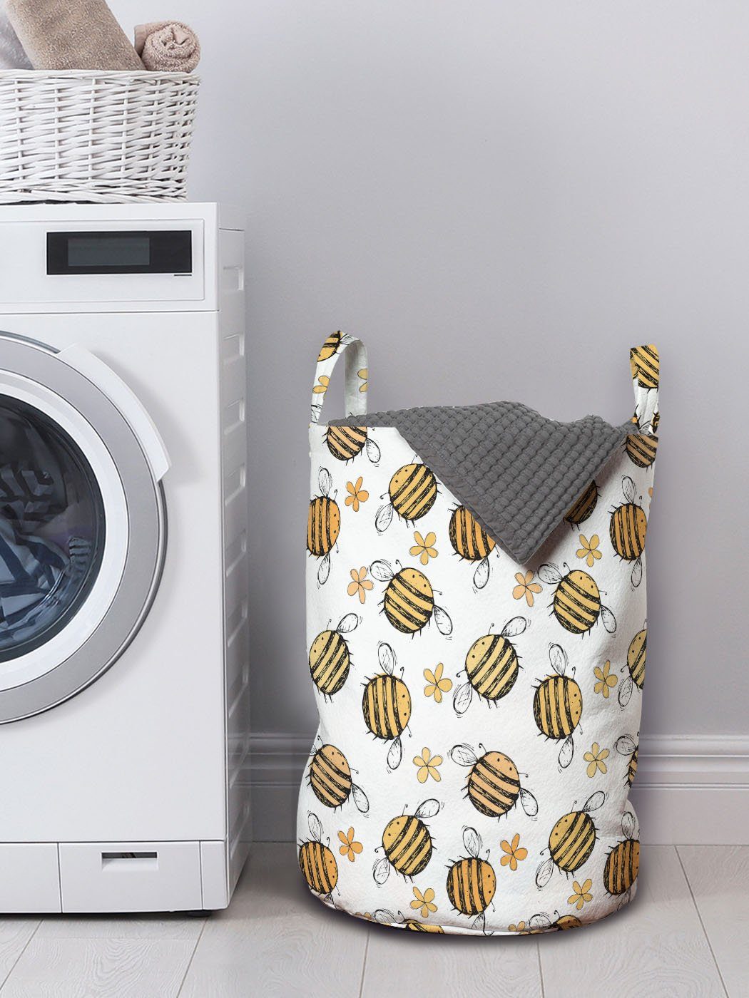 Abakuhaus Wäschesäckchen mit Kordelzugverschluss Honey Hand Bee Griffen Blumen Bienen gezeichnete Wäschekorb Waschsalons, für