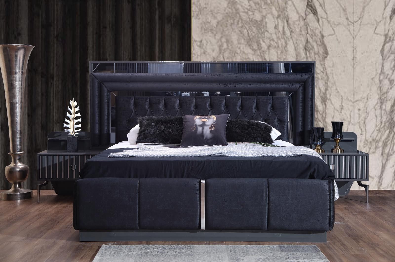 Xlmoebel Polsterbett Luxus Chesterfield Doppelbett in Schwarz mit Holzgestell (Bett), Hergestellt in Europa
