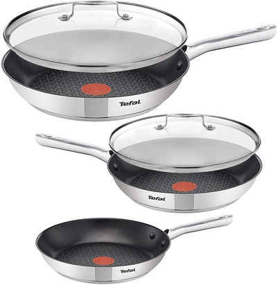 Tefal Pfannen-Set Duetto, Edelstahl (Pfannenset, 5-tlg., Pfannenset), Pfannenset, Tefal de-Luxe Induktion Pfannenset20, Jamie Oliver Glasdeckel 24 cm & 28 cm, Testsieger 2019 Pfannen mit Optimale Hitzeverteilung und Gleitfähigkeit, Induktionsherd geeignet, (5-teilig)