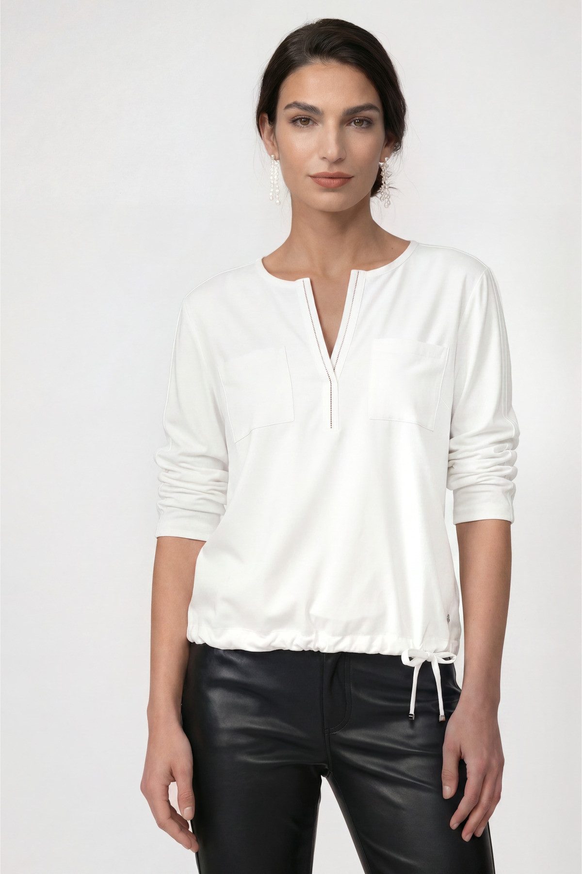 Monari Schlupfbluse Schluse Basic Schmuck Regular fit mit V-Ausschnitt