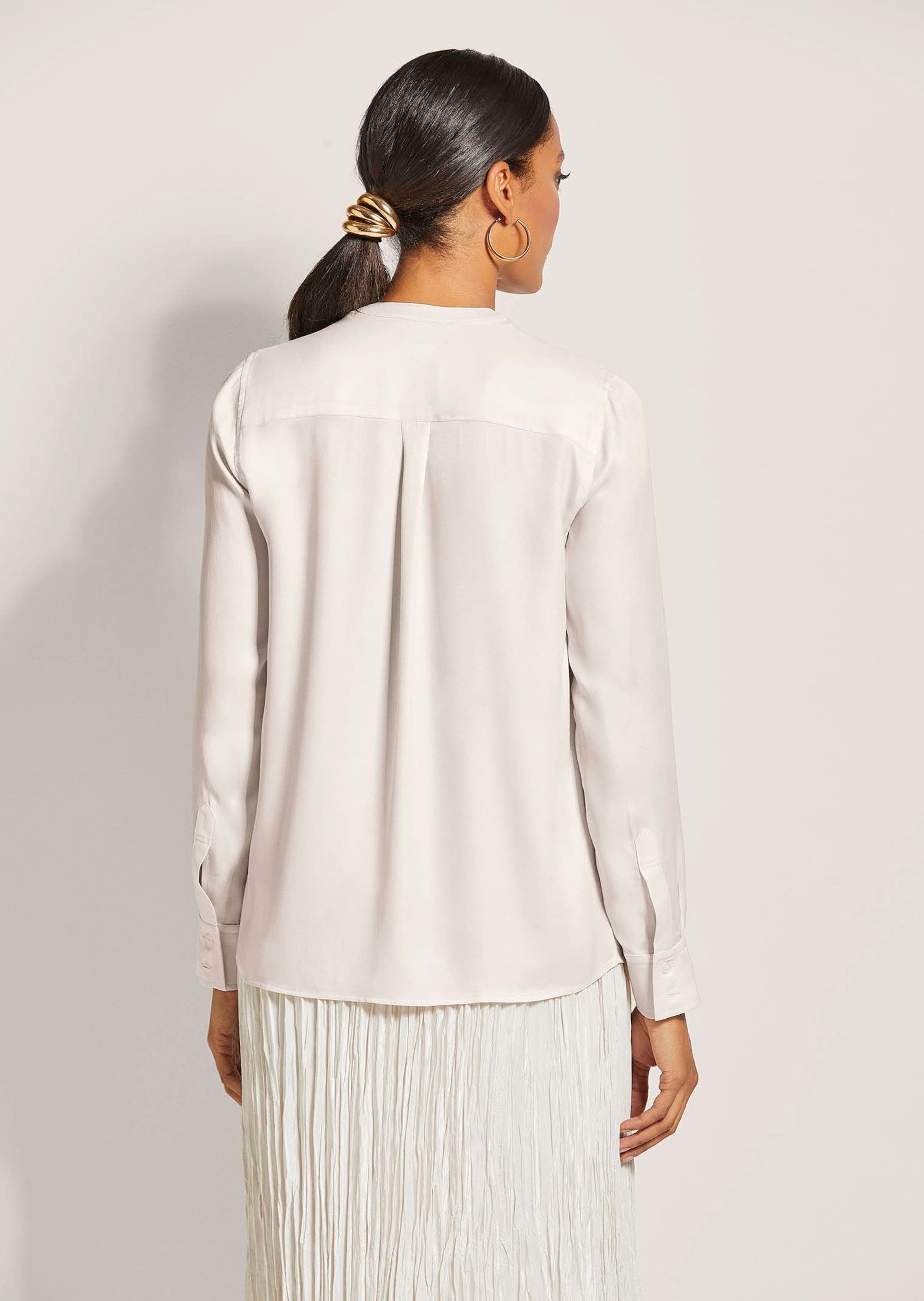 MADELEINE Langarmbluse Elegante Rundhals-Bluse, Langarm Uni-Design, runder Ausschnitt, durchgehende Knopfleiste