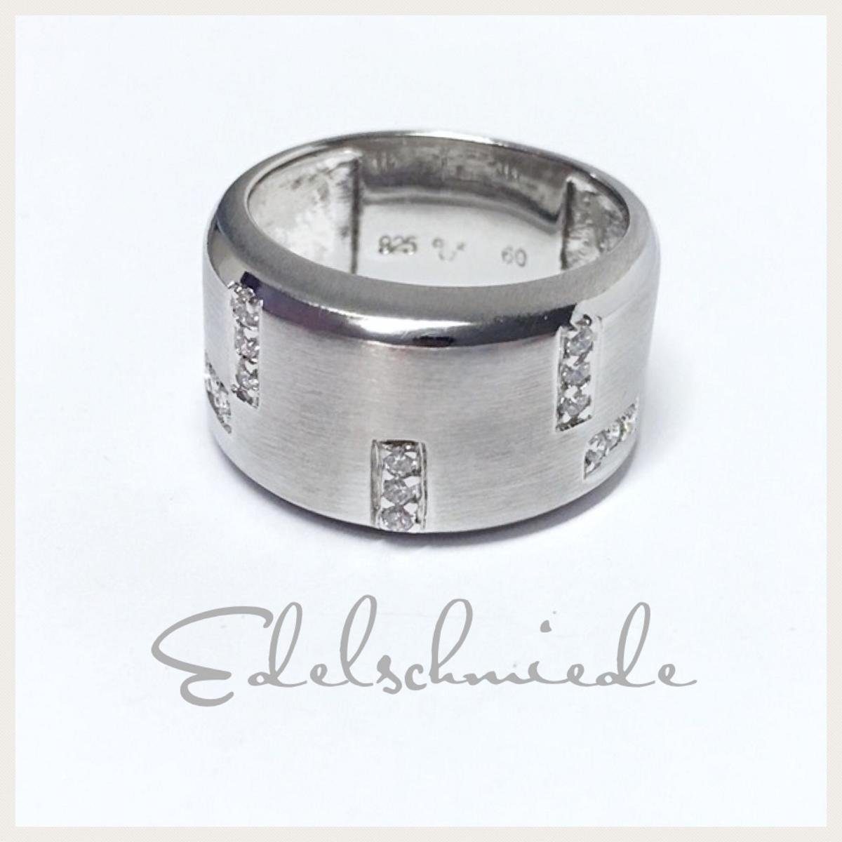 Edelschmiede925 Silberring breiter, matter Ring 925 Silber rhod mit  Zirkonia #59