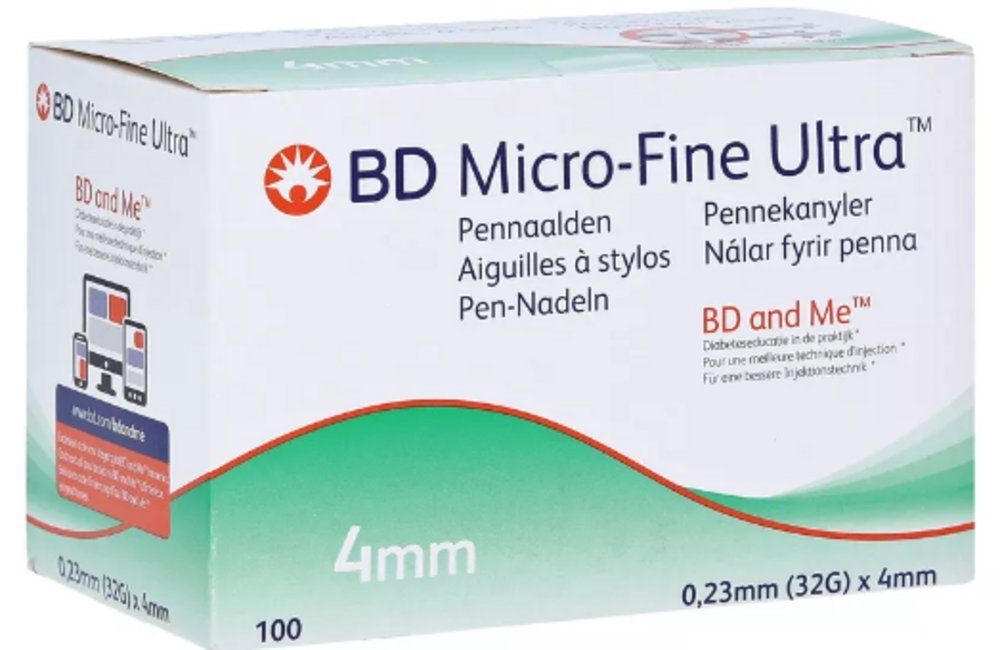 Becton Dickinson Lanzetten Blutzucker BD MICRO-FINE ULTRA Pen-Nadeln Kanülen, 32,00G, Spar-Set, Blutzuckerüberwachung, Kompatibilität mit Insulinpens, Sterile Einmalprodukte, 100 tlg., Feine Silikonbeschichtung, Latexfrei und pyrogenfrei
