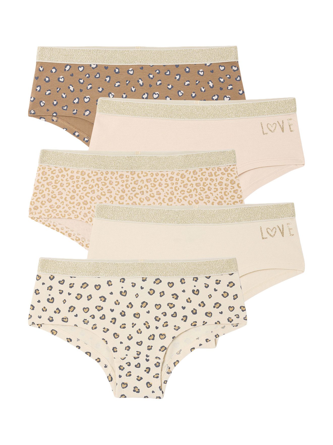 vertbaudet Slip Bio-Kollektion: Mädchen Shortys Leo & Love 5er-Pack