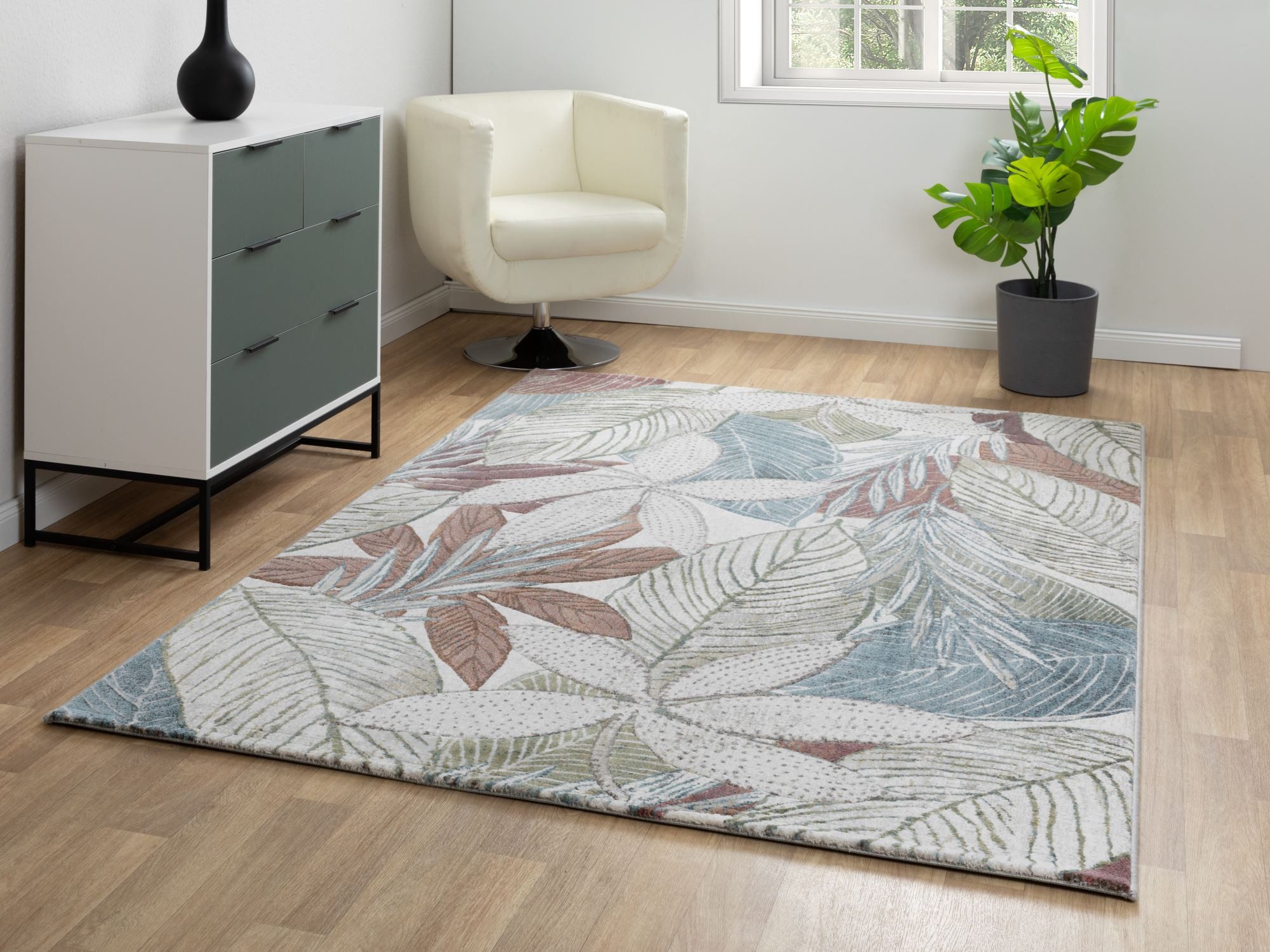Steffensmeier Teppich Lauro - Pflanzen, Rechteckig, Kurzflor Teppich, Wohnzimmer