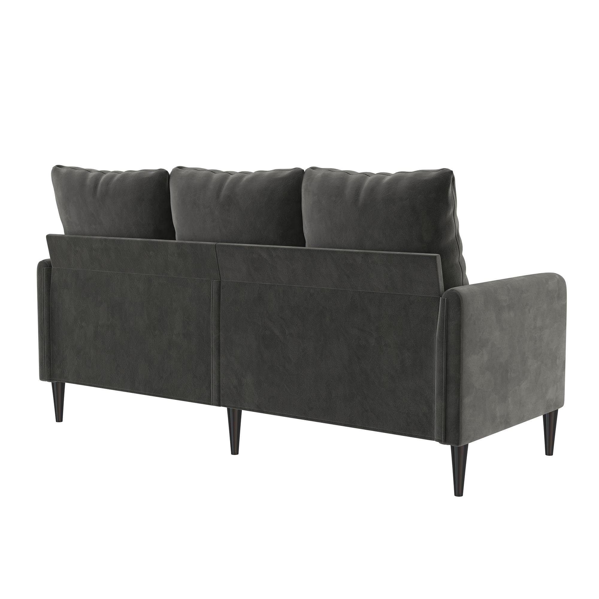 loft24 Sofa Couch, in Samtoptik, 3-Sitzer Bezug dunkelgrau 175 Cassia, Länge cm