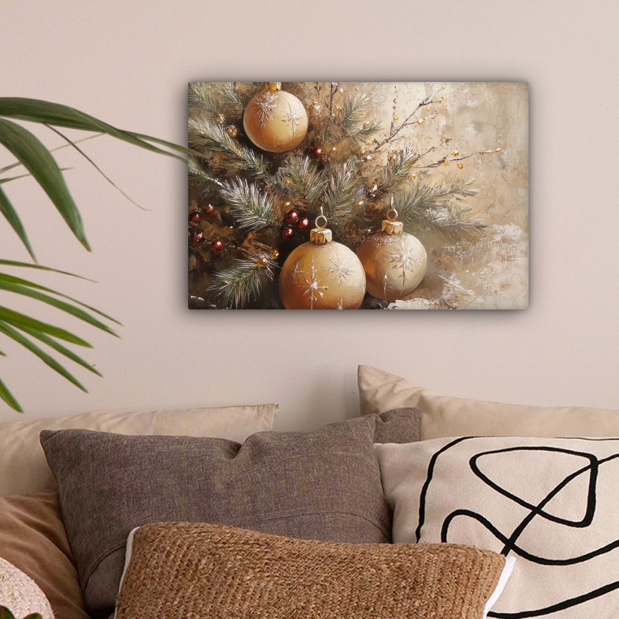 OneMillionCanvasses® Leinwandbild Weihnachten - Kugeln - Beige - Gold, Foto günstig online kaufen