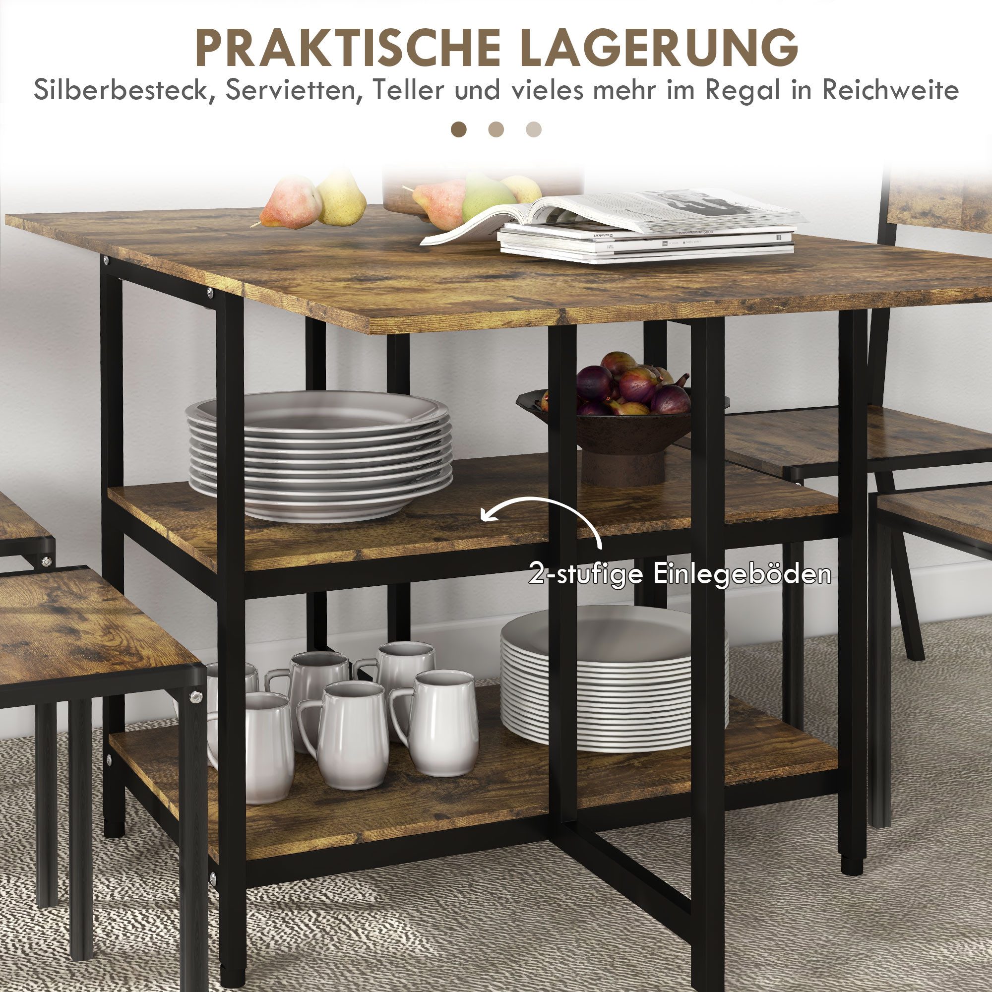 HOMCOM Klapptisch Esstisch ausziehbar klappbar rechteckig Mobiler Küchentisch (Wohnzimmertisch, 1-St., Esszimmertisch), Rustikal-Braun 140 x 80 x 75 cm – Bild 5 von 5