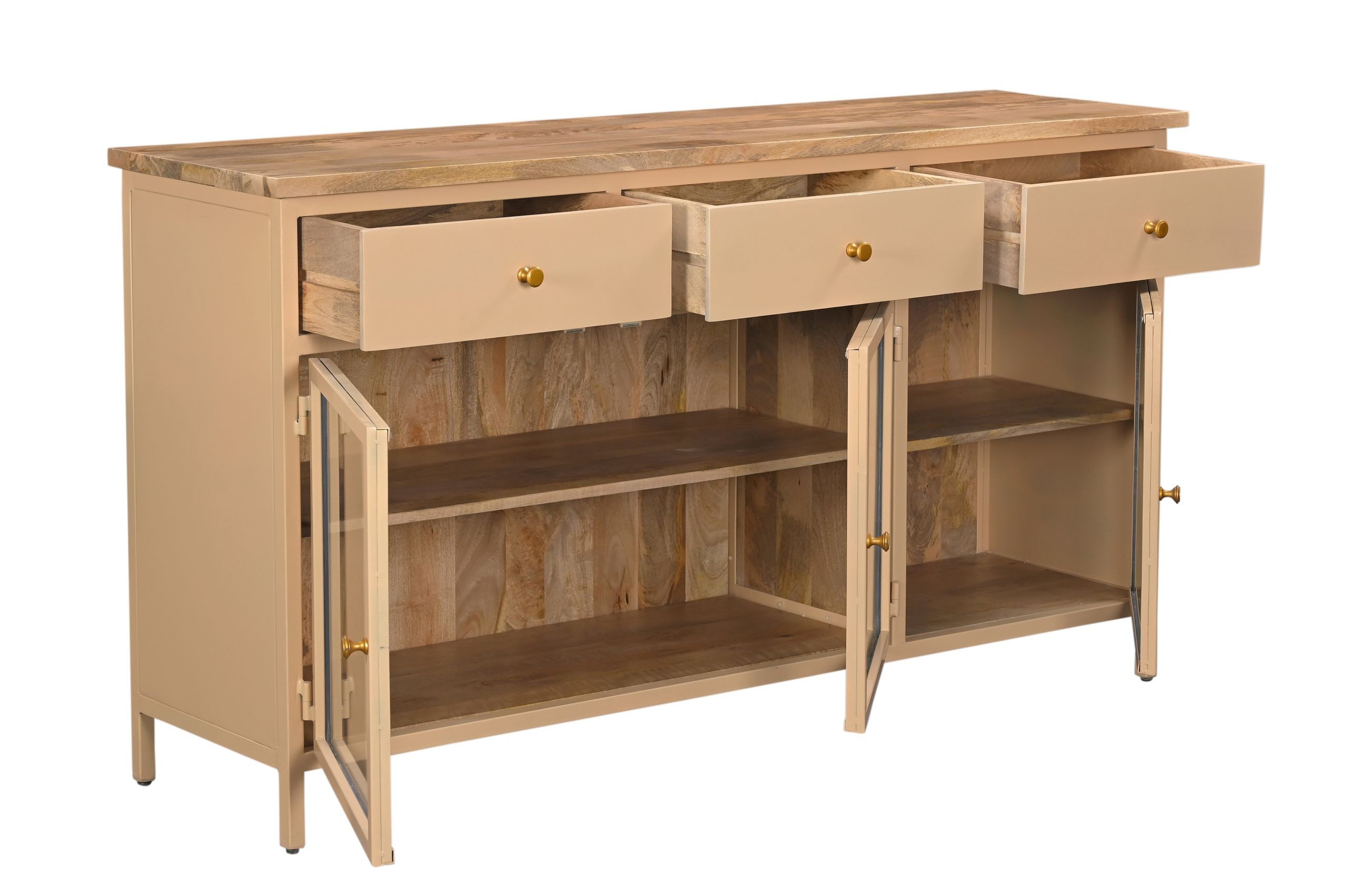 Vintagehaus Sideboard Landhaus Sideboard Vitrine Provence Metallkorpus Holz 160cm