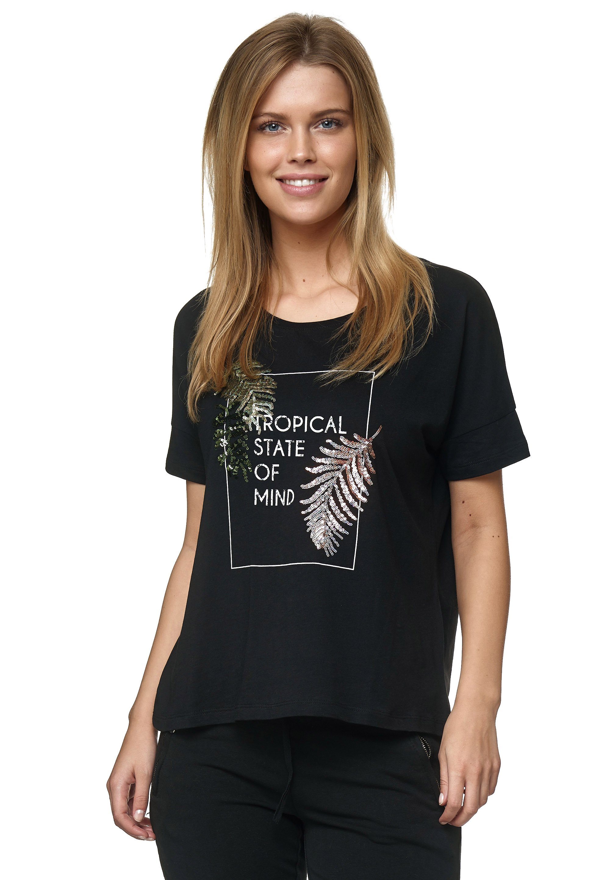 Pailletten, modischen Front-Print T-Shirt als Hingucker Schicker mit Pailettendetails Decay mit