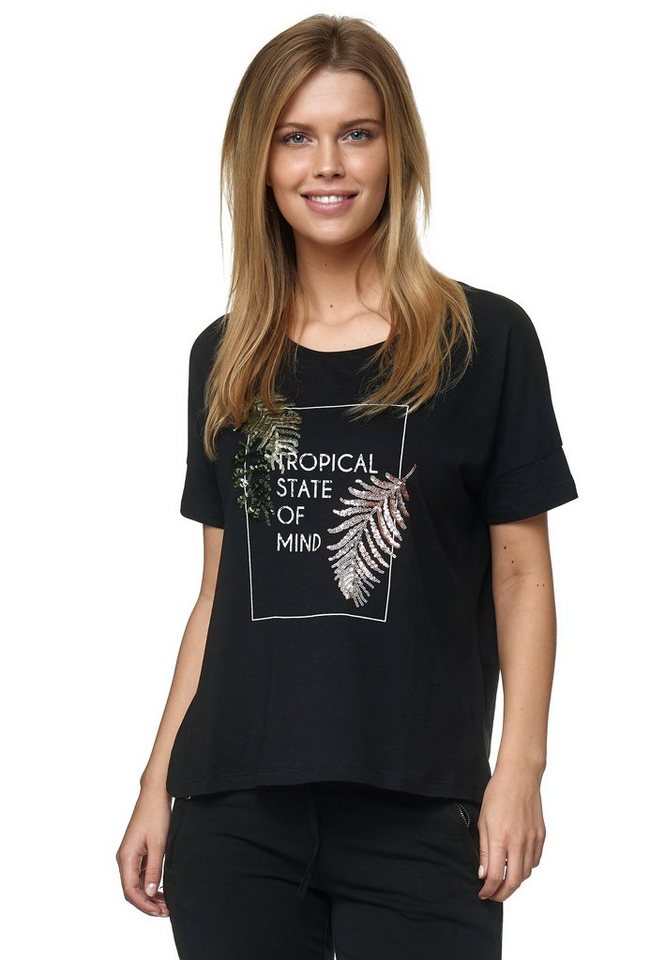 Decay T-Shirt mit modischen Pailletten, Schicker Front-Print mit  Pailettendetails als Hingucker