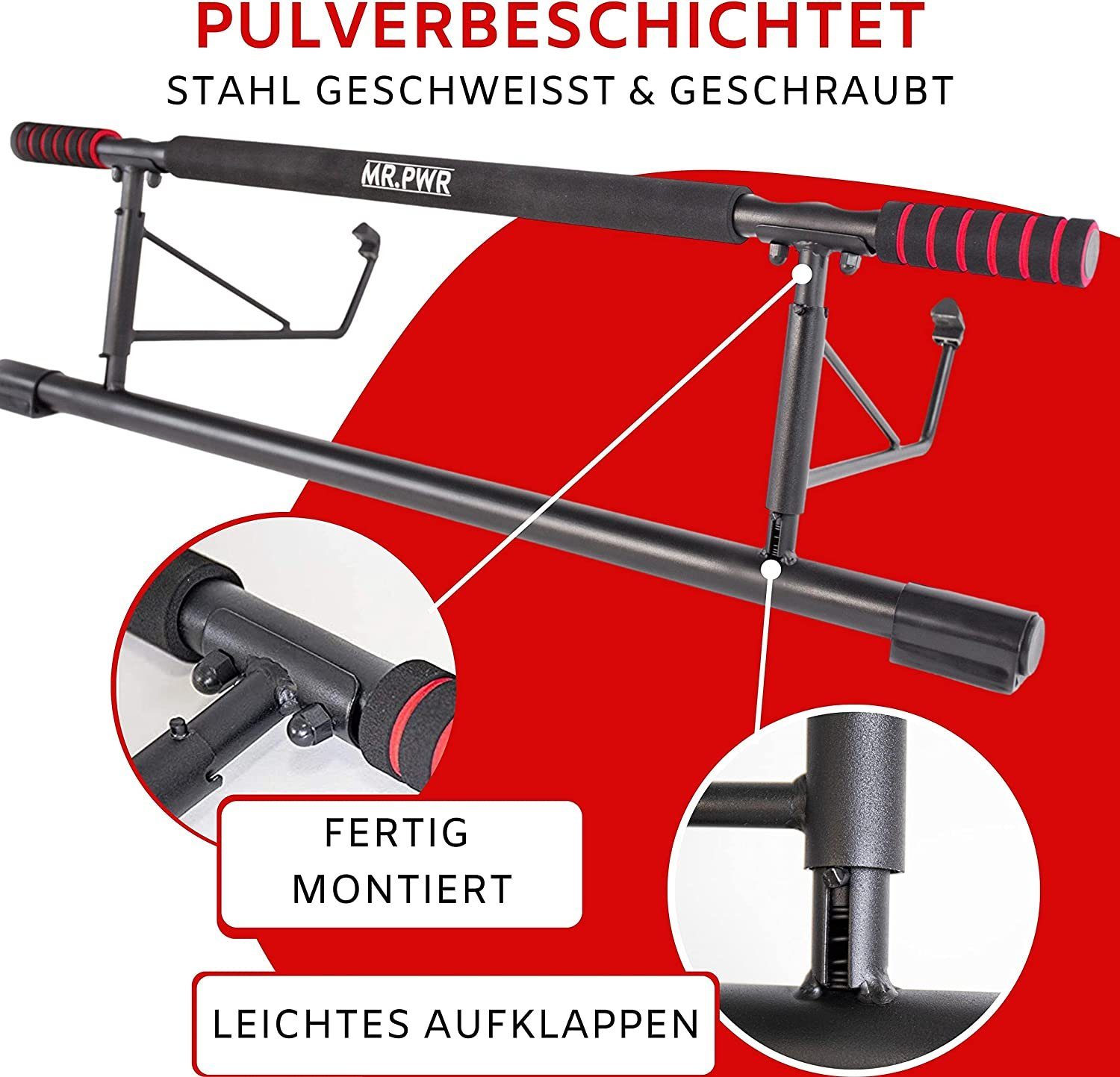riijk Klimmzugstange Türrahmen, Reckstange Tür als Fitnessgerät für Zuhause (Klimmzugstange mit eBook, mit e-book, Anleitung, Fitnessstange), Klemmstange für di – Bild 4 von 5