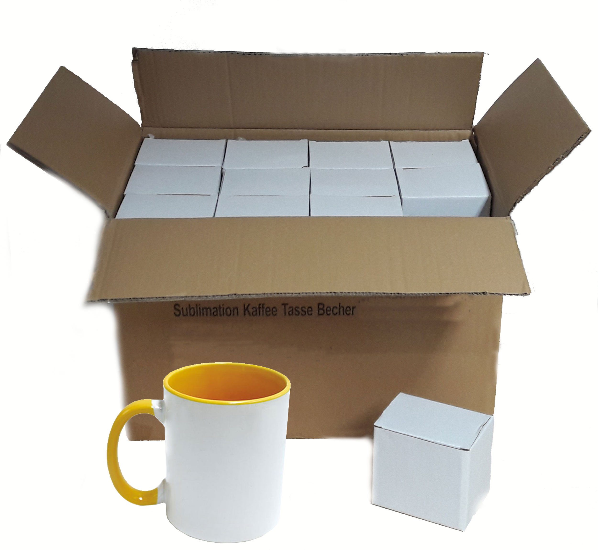 AcMax Tasse 36 Stück Sublimation Kaffee Tassen Becher WEISS - HENKEL Gelb