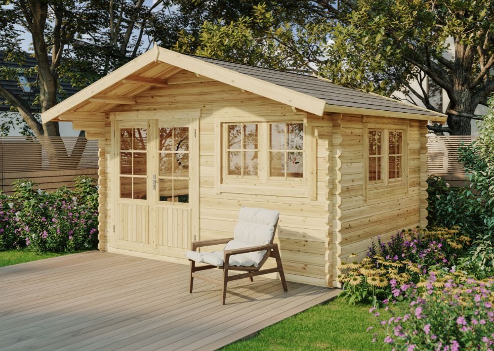 Alpholz Gartenhaus Holz Gabriel-34 400 x 300 cm, BxT: 428x367 cm, in Naturbelassen Inkl. Fußboden mit 34mm Wandstärke
