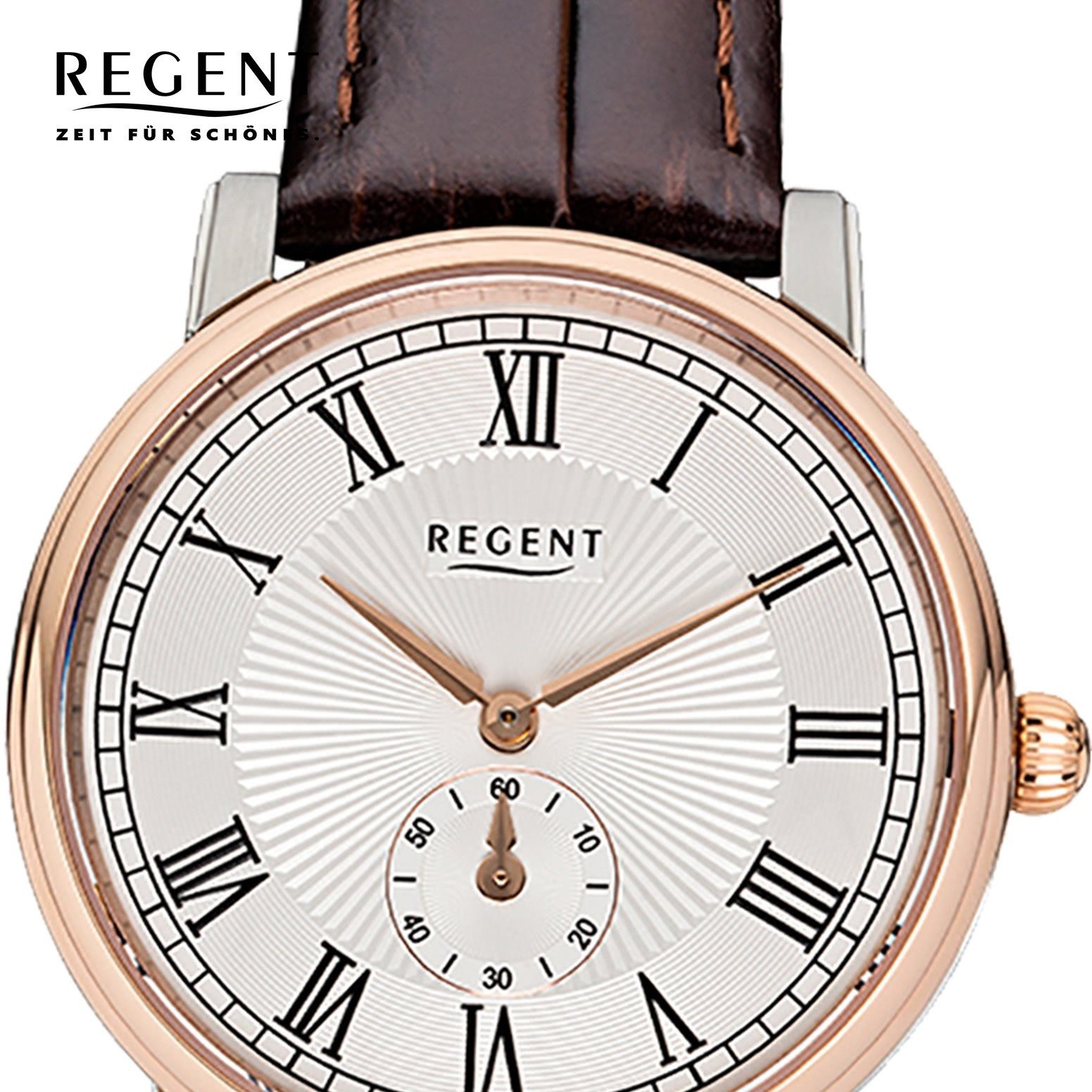 Regent Quarzuhr Regent Damen Uhr GM-1606 Leder Quarz, Damen Armbanduhr  rund, mittel (ca. 32mm), Lederarmband