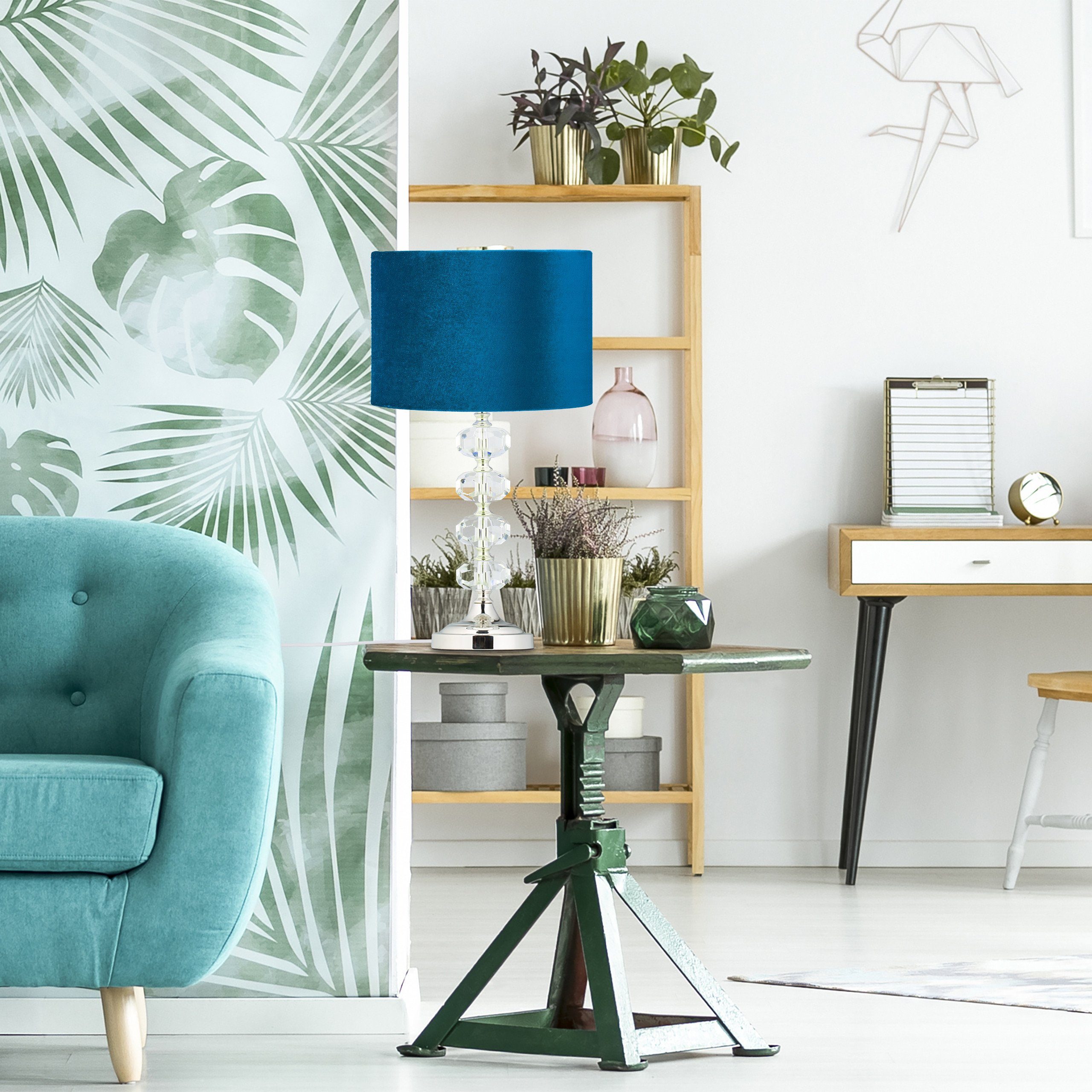 relaxdays Nachttischlampe Tischlampe Kristall und Samt in Blau günstig online kaufen