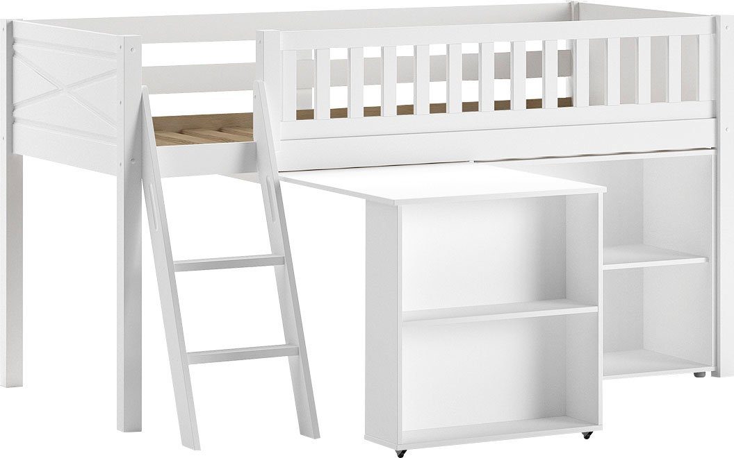 Vipack Spielbett (Made in Europe), mit viel Funktion auf kleinem Raum, LF 90x200 cm, Kiefer weiß lackiert