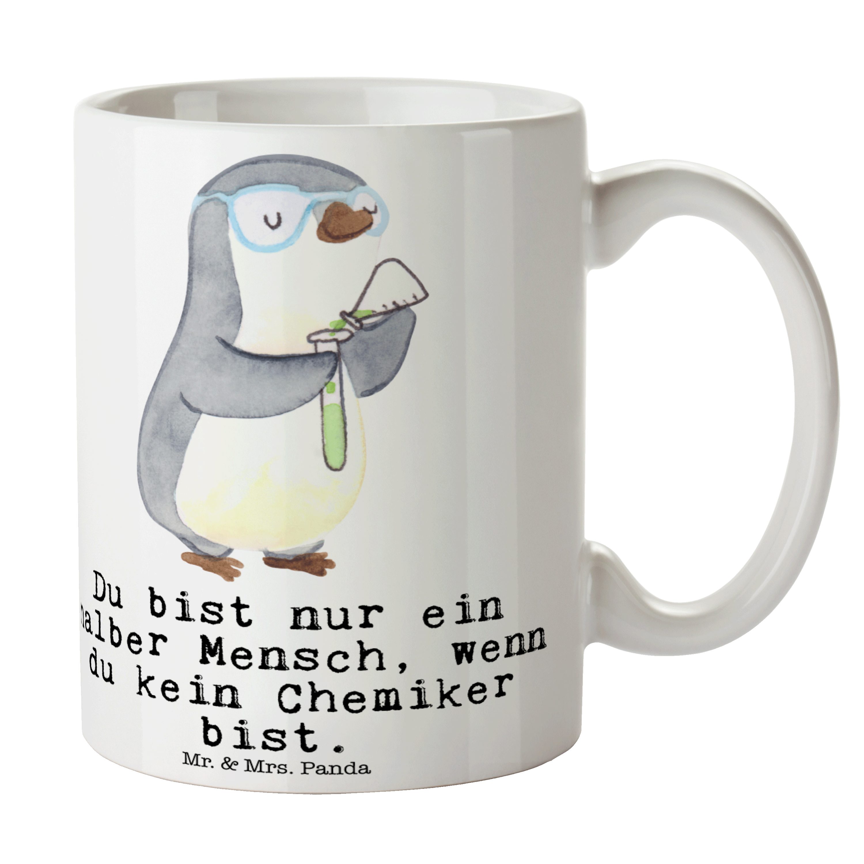 Mr. & Mrs. Panda Tasse Chemiker mit Herz - Weiß - Geschenk, Firma, Becher, Tasse, Kaffeebech, Keramik