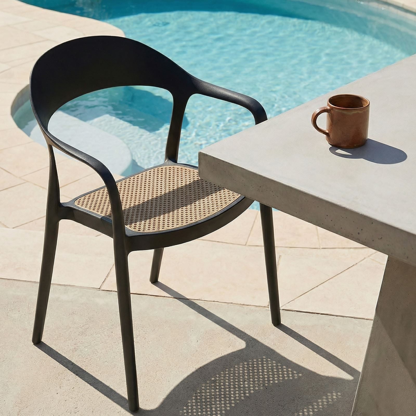 IDIMEX Gartenstuhl LAVANDA (6 St), Stapelbare Kunststoffstühle mit Wiener Geflecht Optik schwarz