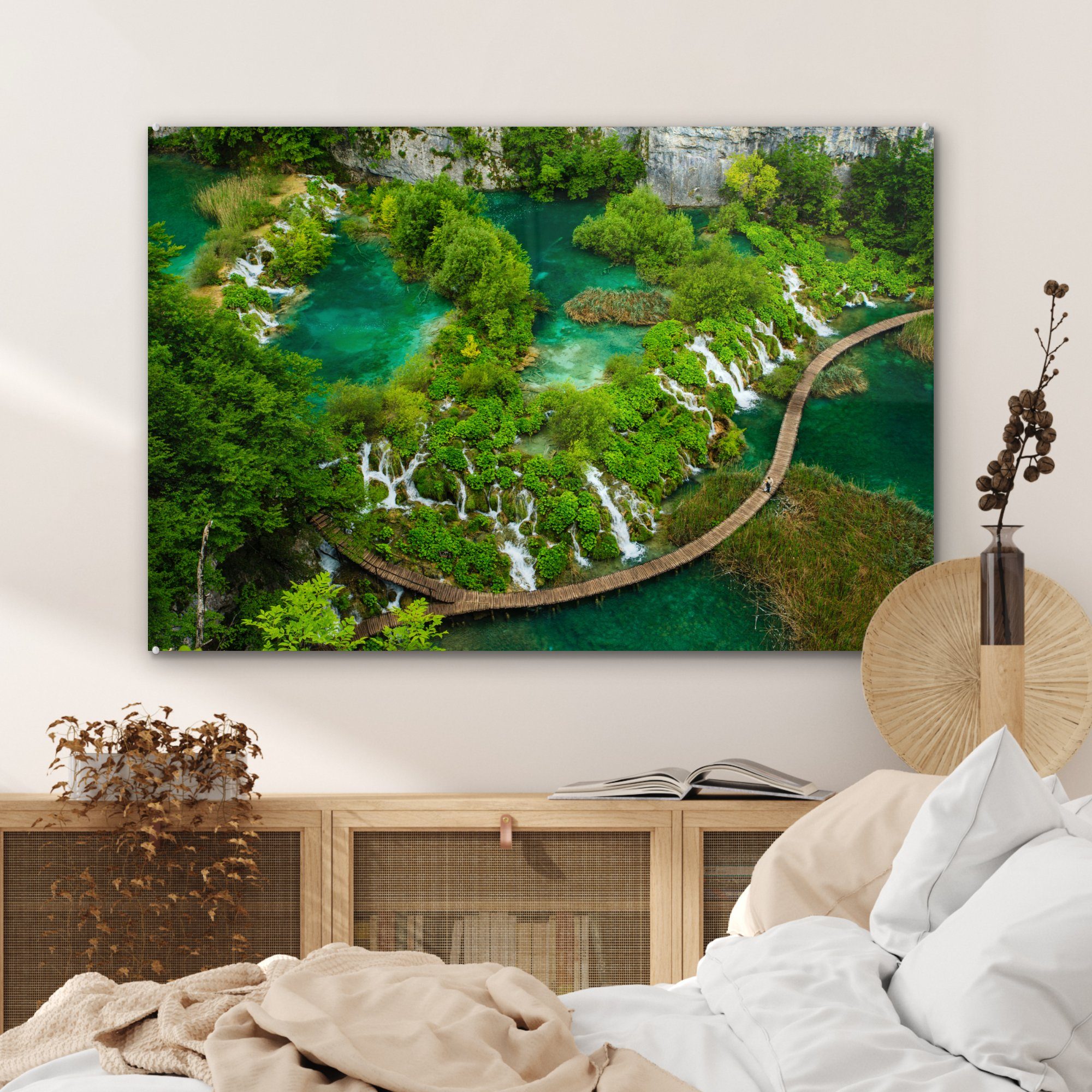 MuchoWow Acrylglasbild Blick auf Schlafzimmer im Nationalpark (1 Kroatien, & Wohnzimmer Plitvicer Seen Acrylglasbilder St), in Wasserfälle