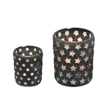 EDZARD Windlicht Sterne, Teelichthalter aus Glas mit Transparenz, Teelichtglas für Teelichter und Maxi-Teelichter, Kerzenhalter mit Höhe 11 cm, Ø 11 cm
