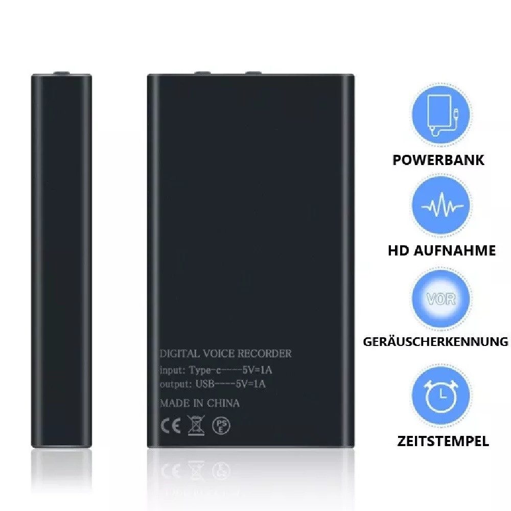 SpionProfi 32GB Mini Voice Recorder Diktiergerät Spion Ton Aufnahmegerät Auto Digitales Diktiergerät (2500mAH Powerbank mit Voice Recorder Diktiergerät Spion mit Magnet)