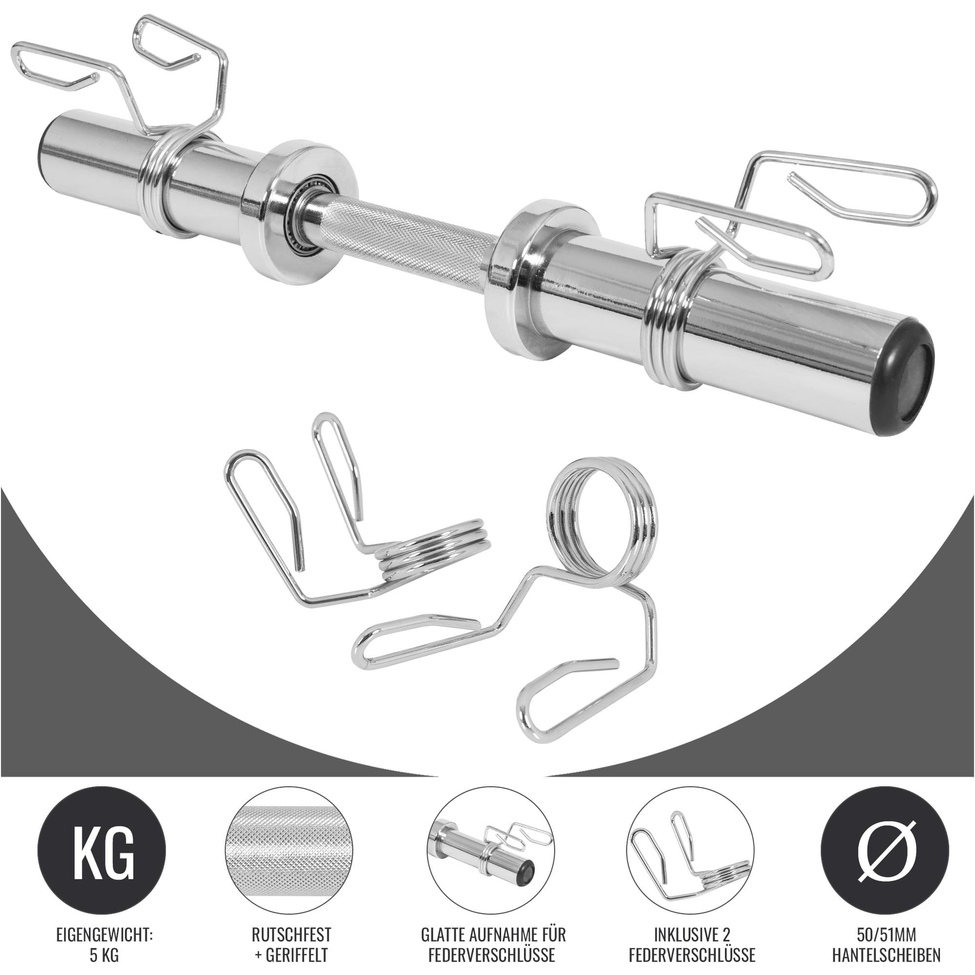 GORILLA SPORTS Kurzhantelstange Olympia, 50mm, Einzeln, 2 Federverschlüssen,136 kg Belastbar, Chrom, (1-tlg)
