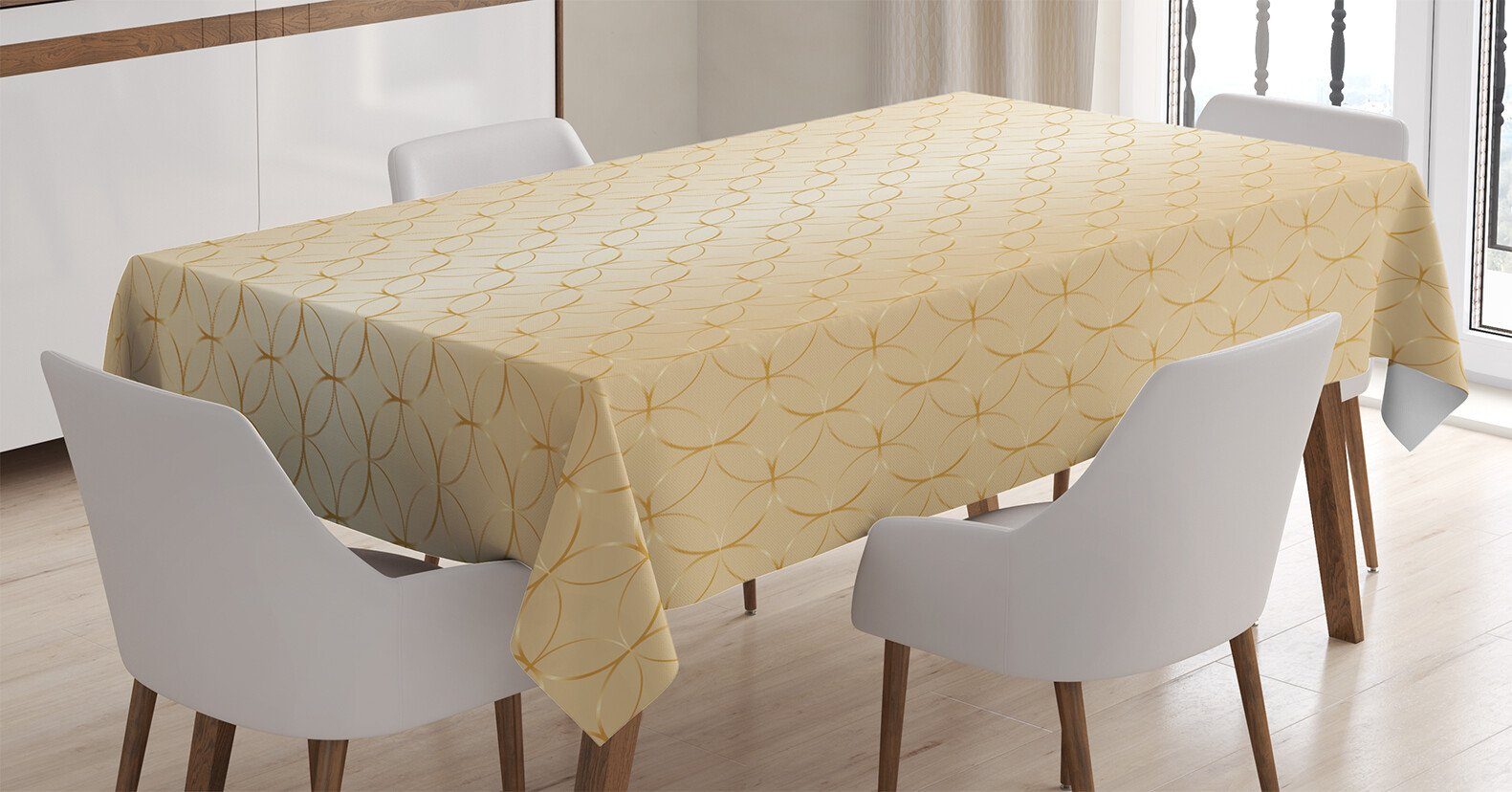 Abakuhaus Tischdecke Farbfest Waschbar Für den Außen Bereich geeignet Klare Farben, Beige Geometrisches Gold-Muster