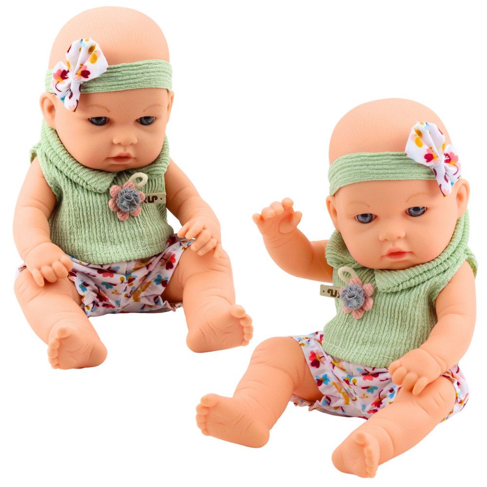 LEAN TOYS Babypuppe Spielpuppe Puppenbaby Anziehpuppe (Spar-Set, 1-tlg., 29 x 15 cm handlich), 29 cm, Blumen-Outfit, Stirnband, realistische Optik