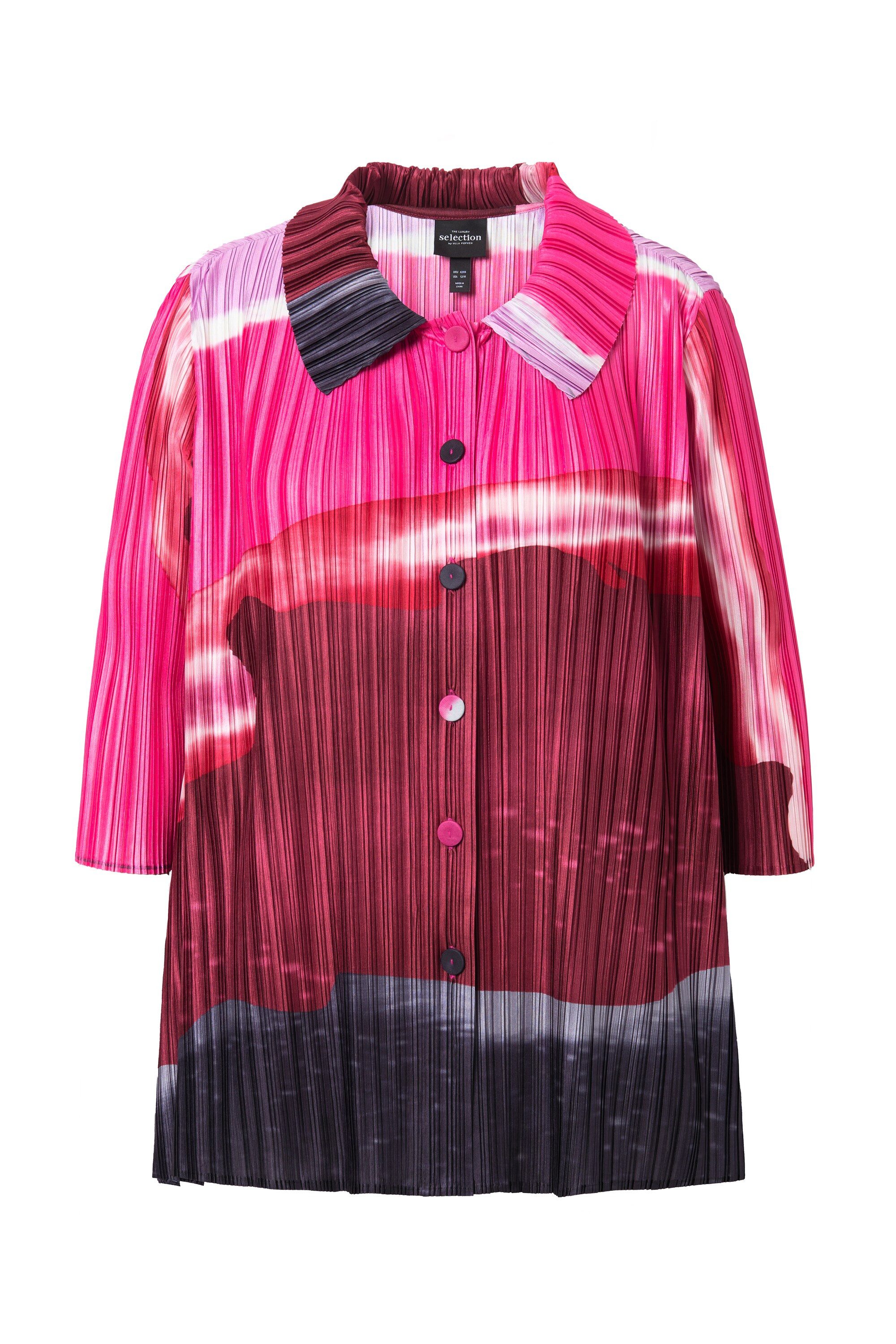 Ulla Popken Hemdbluse Plissee-Bluse A-Linie Hemdkragen 3/4-Arm günstig online kaufen