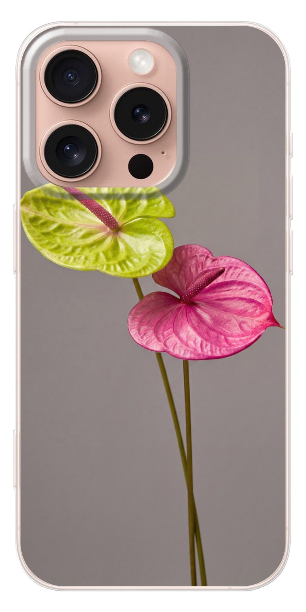 MuchoWow Handyhülle für Apple iPhone 16 Pro Pflanzen - Anthurium - Grün - Rosa, Smartphone-Bumper, Print, Handy Schutzhülle Dünn