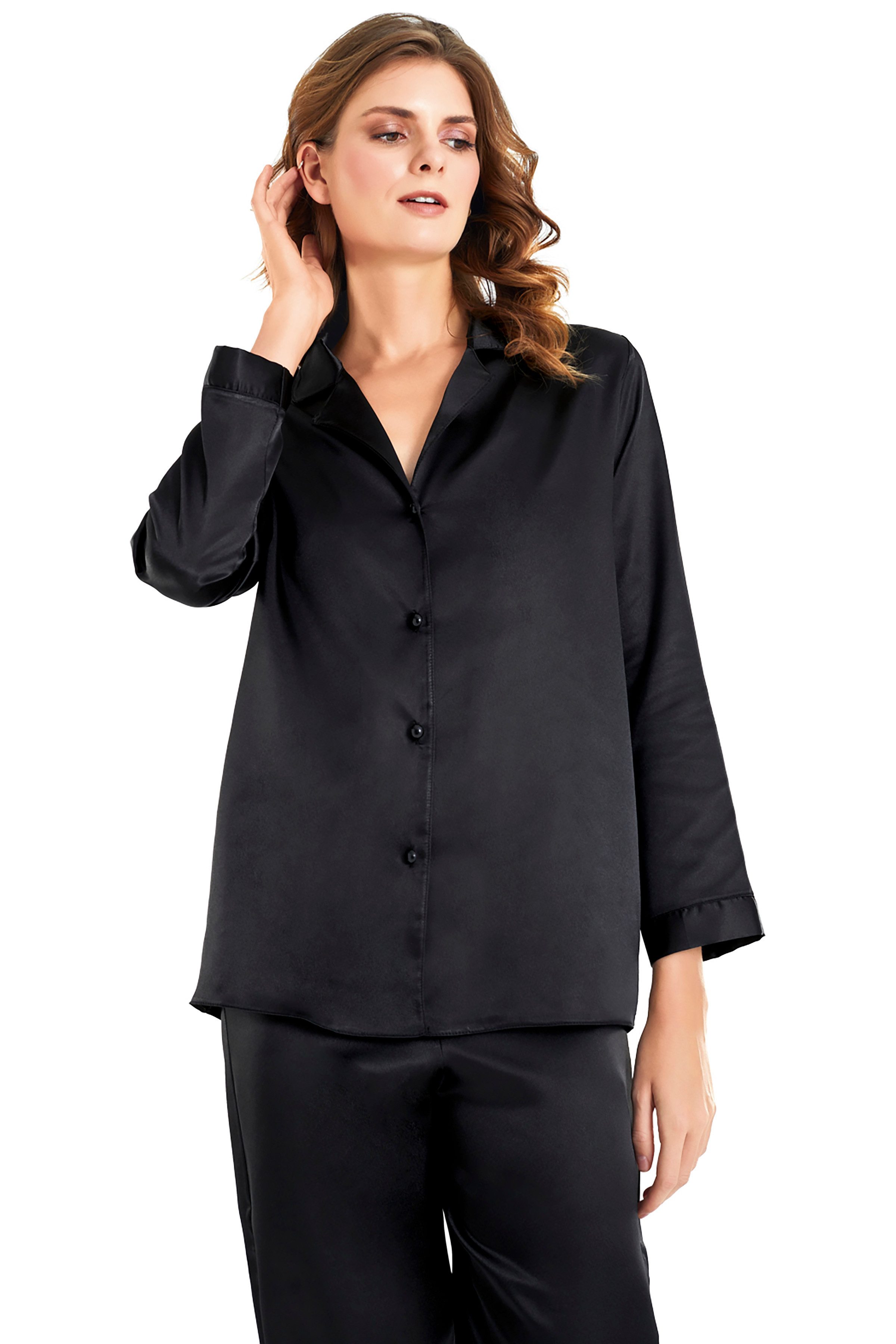 Pyjamahose Zweiteiliges Satin-Pyjama-Set mit Knopfleiste