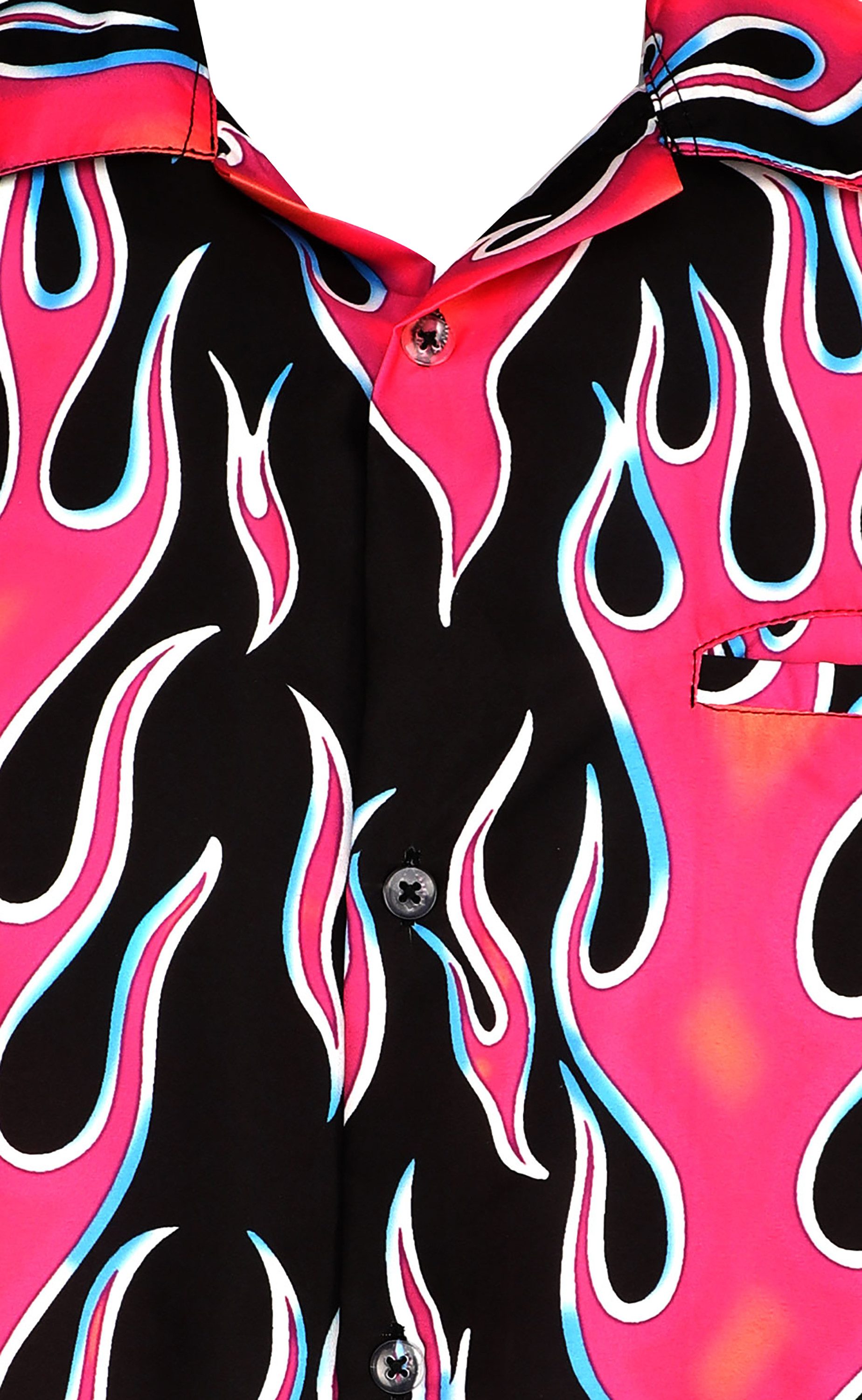King Kameha Hawaiihemd Flames Wild Funky Hawaii-Hemd Kurzarm Front-Tasche Stylish Unisex