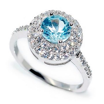 Goldene Hufeisen Silberring Sky Blautopas Ring aus 925 Sterlingsilber echte Edelsteine Fingerring, mit Zirkonia