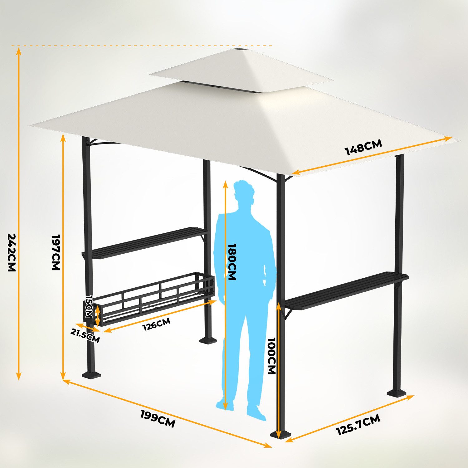 Clanmacy Grillpavillon Grillpavillon 238 x 148 x 250 cm, mit Doppeldach & Ablagen – Bild 2 von 5