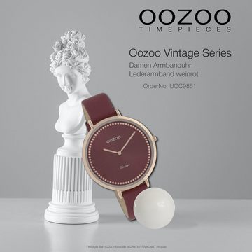 OOZOO Quarzuhr Oozoo Damen Armbanduhr weinrot Analog, (Analoguhr), Damenuhr rund, groß (ca. 40mm) Lederarmband, Fashion-Style