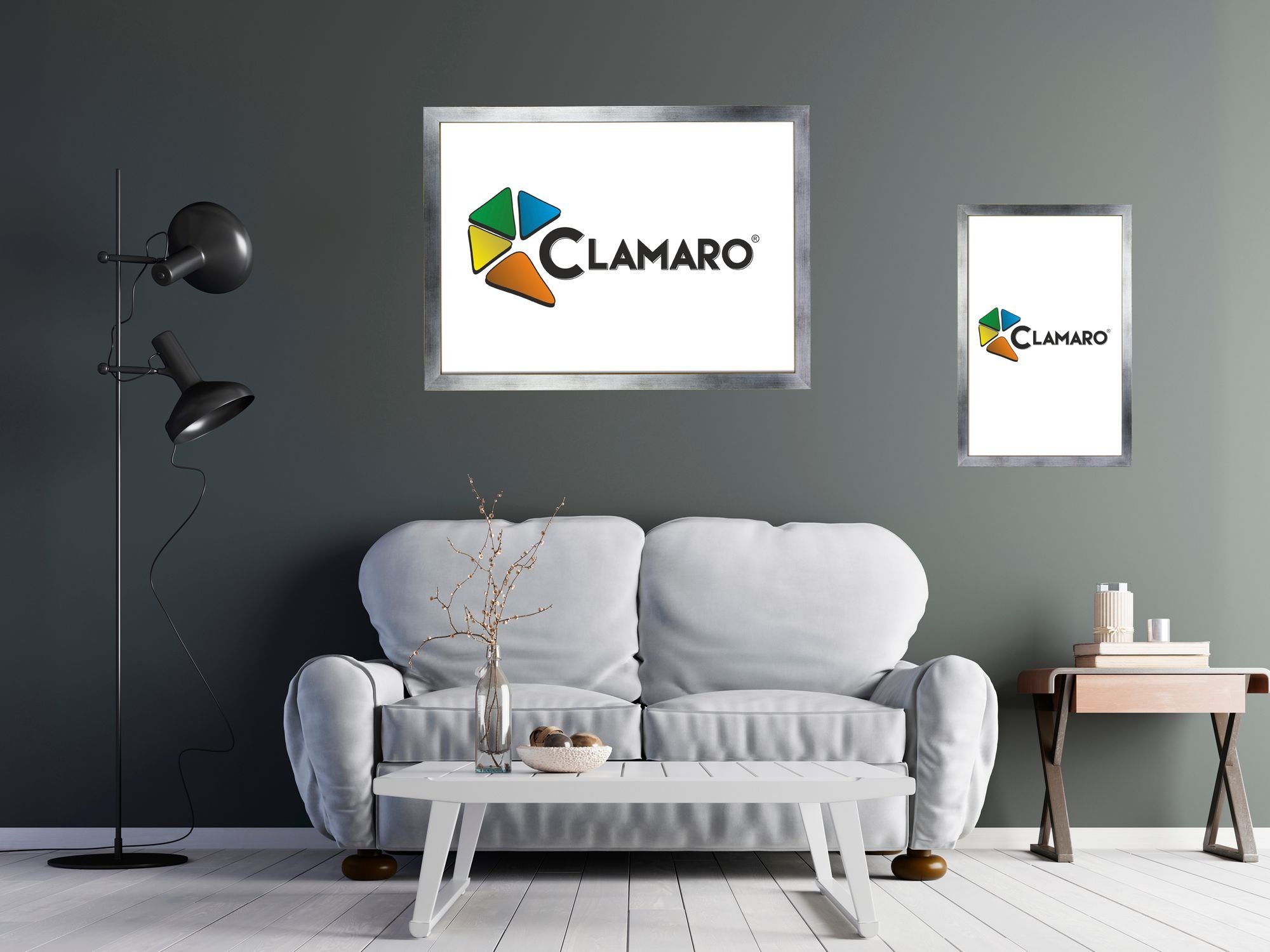 Clamaro Bilderrahmen Bilderrahmen CLAMARO 'Collage' handgefertigt nach Maß FSC® Holz Moderner eckiger MDF Rahmen inkl. Acrylglas, Rückwand und Aufhänger 84x119 in silber gebürstet