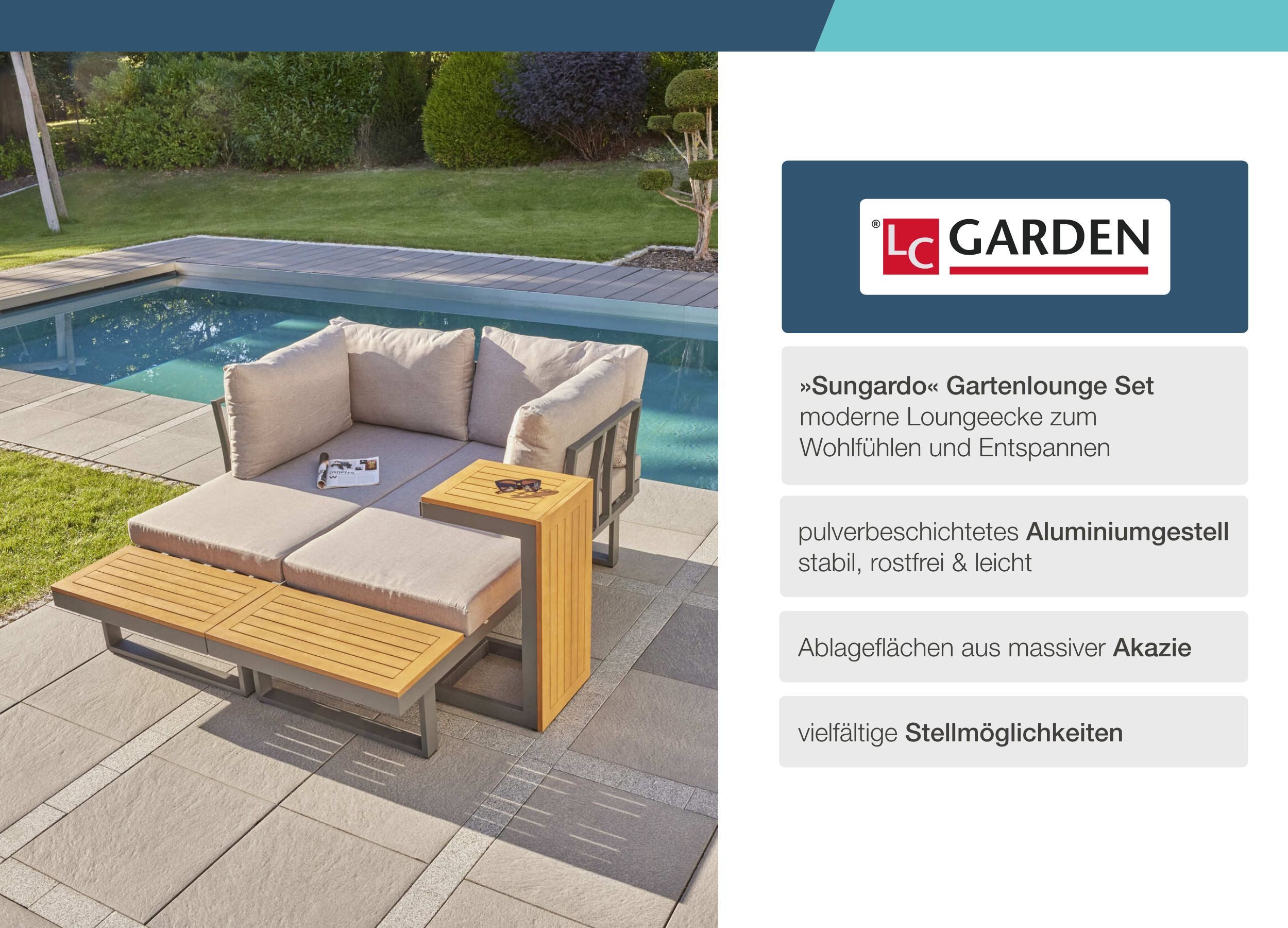 LC Garden Gartensofa »Sungardo« Gartenlounge Set 3tlg. Gartenset Anthrazit aus Aluminium, Set, inkl. Auflagen, individuell stellbar
