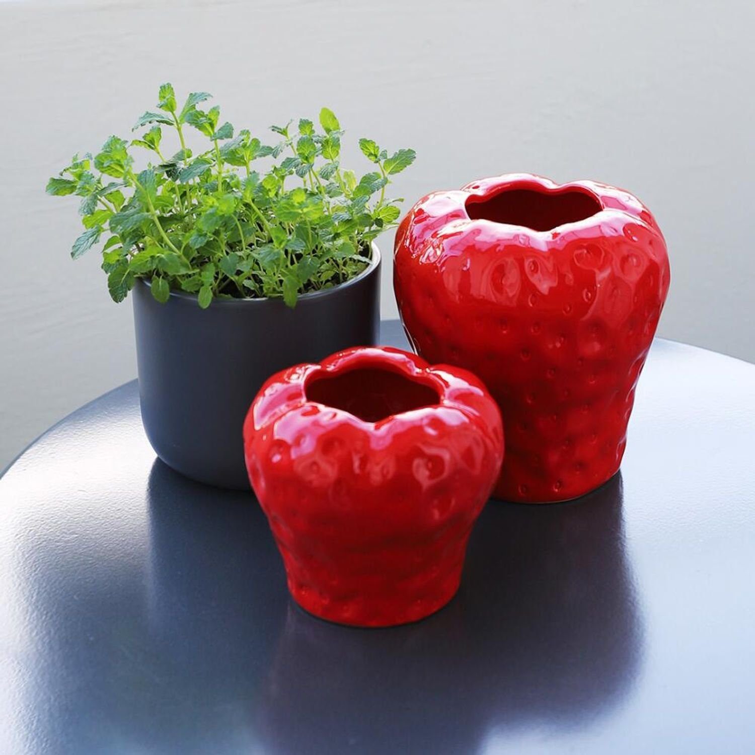 BURI Tischvase 6x Vase Keramik Erdbeere 13x12cm Dekoration Tisch Blumen Pflanzengefäß