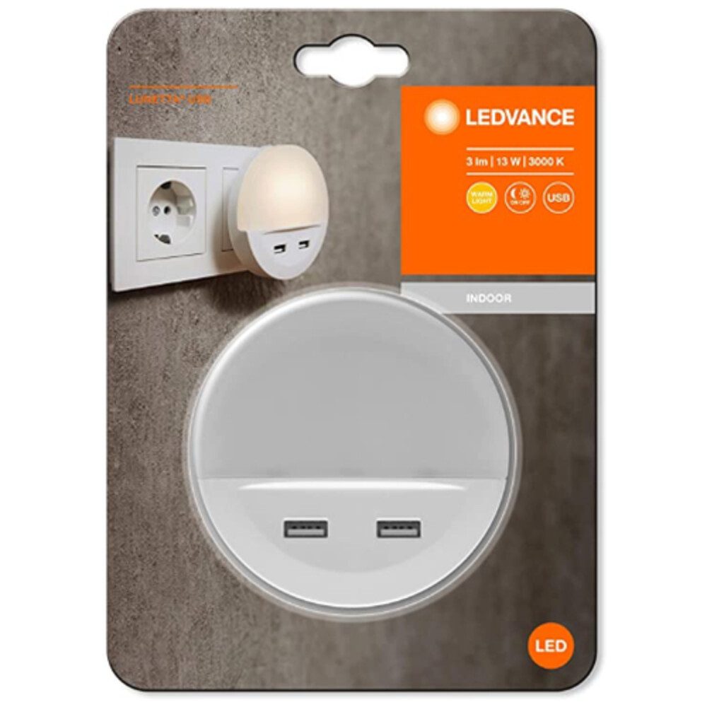 Ledvance Nachtlicht Polycarbonate (PC), 13W, warmweiß, 3lm, 90x90mm, mit USB, warmweiß