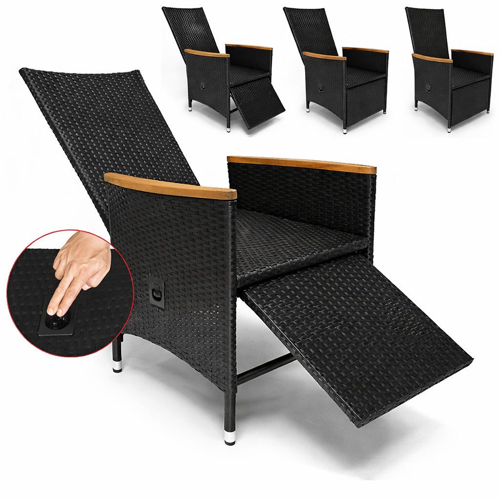 Casaria Gartenstuhl (2 St), Polyrattan Neiglehner Fuß-& Rückenlehne verstellbar Wetterfest Holz