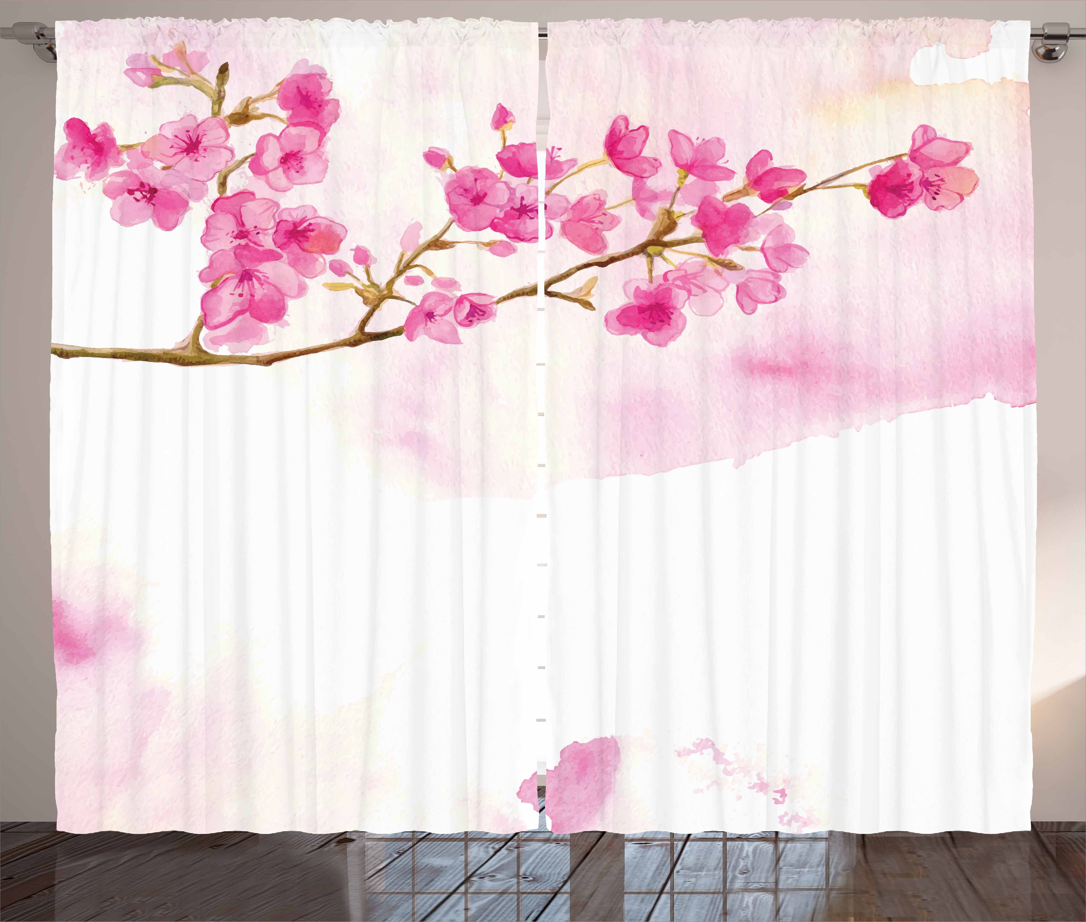 Gardine Schlafzimmer Kräuselband Vorhang mit Schlaufen und Haken, Abakuhaus, Kirschblüte friedliche Gärten