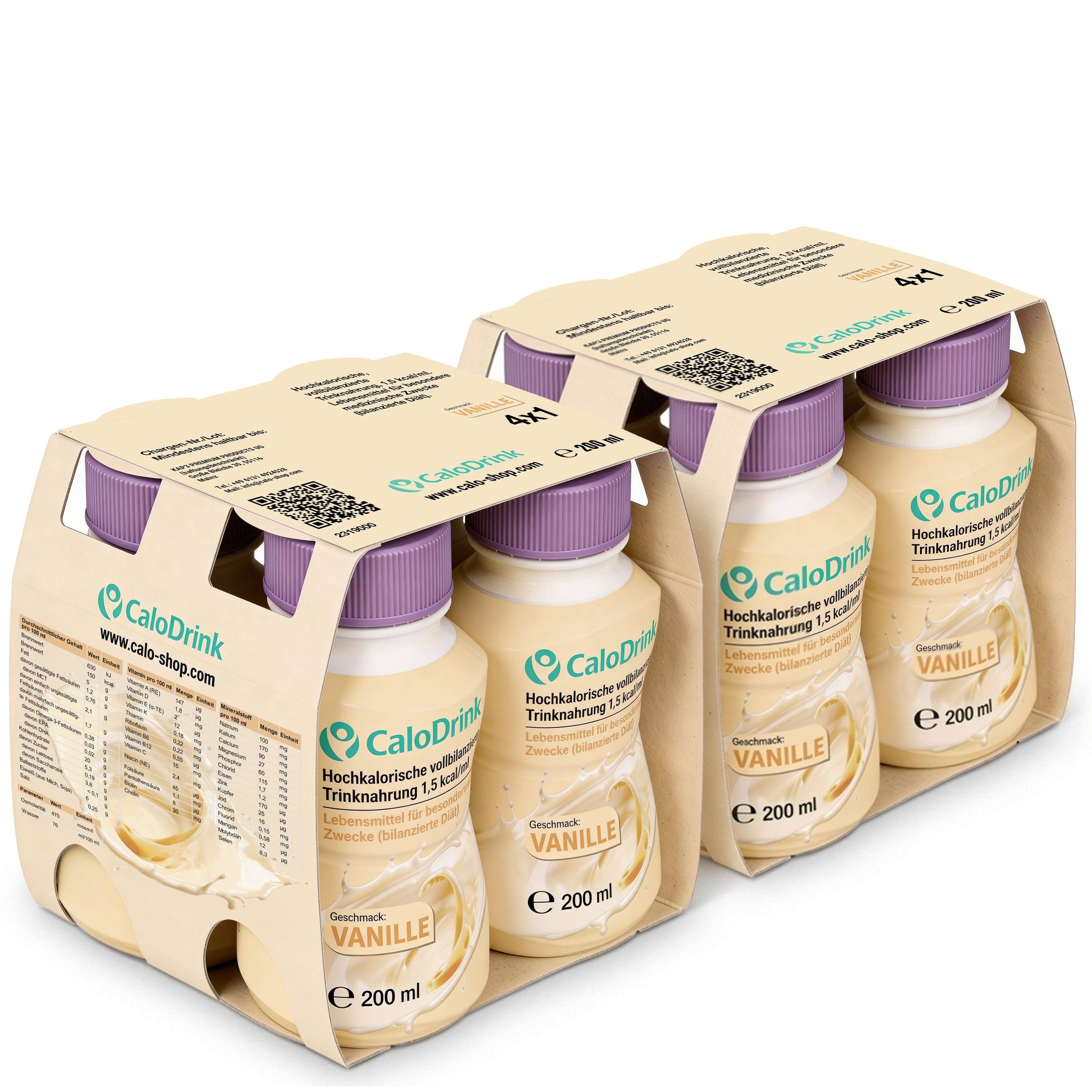 CaloDrink Hochkalorische Trinknahrung 300 kcal pro Drink Vanille Flüssigkeit, 1600 ml