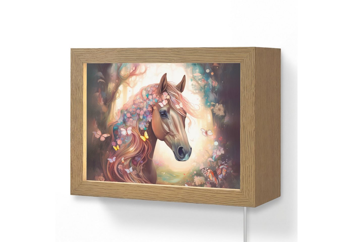 OnlyWow Wandleuchte Lightbox Pferd - Natur - Blumen - Schmetterlinge - Wald - Mädchen, Dimmbar, Farbwechsel, LED, Warmweiß, Kaltweiß, Neutralweiß Einstellbar, Wandlampe Innen, Dimmbar, mit Kabel, LED, Modern, Kinder