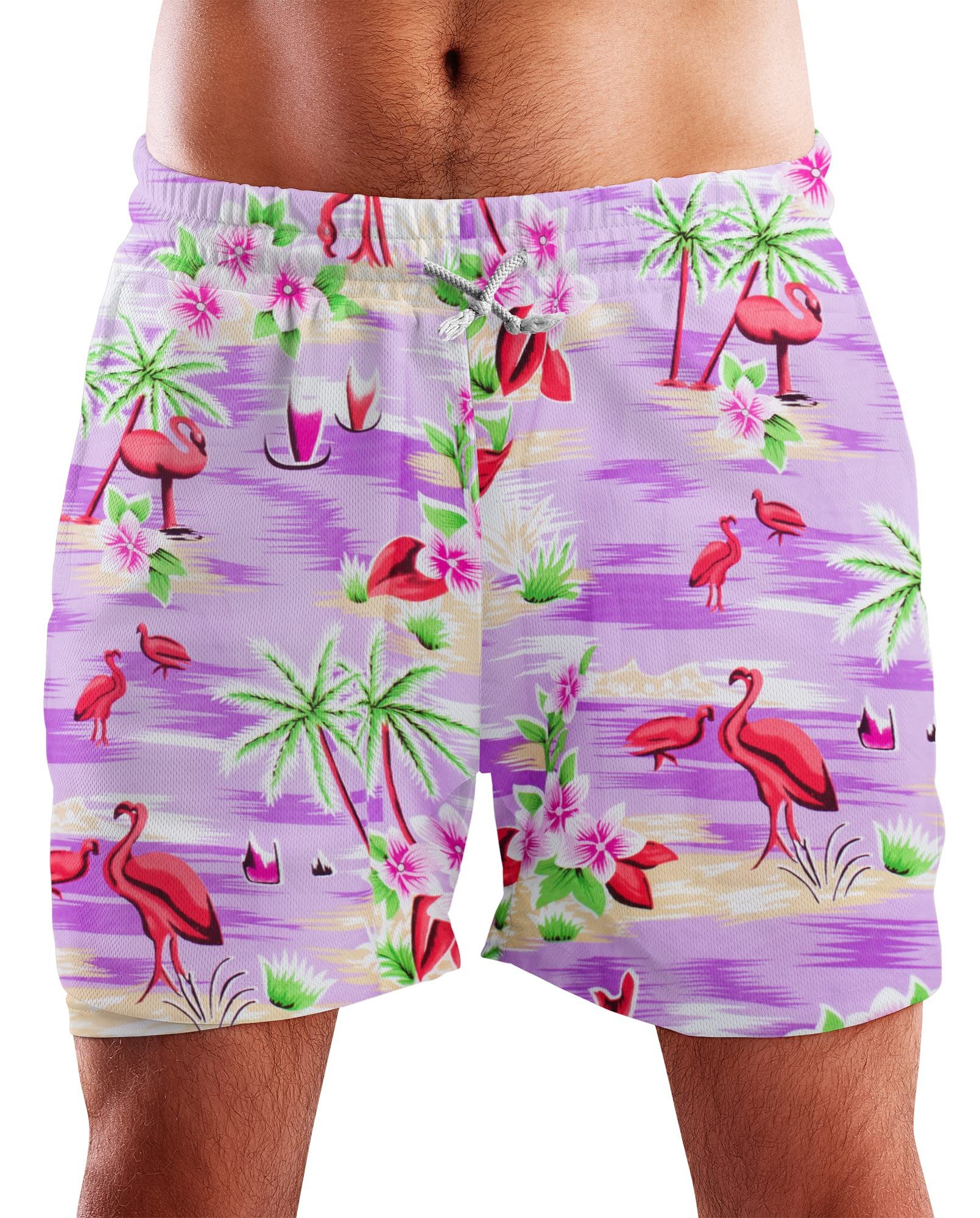 King Kameha Купальные шорты  Flamingos Funky Hawaii Bade-Shorts Mesh-Einsatz Verschluss Kordelzug Mit integriertem Mesh-Innenslip für extra Komfort