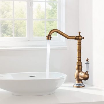 DAKYAM Waschtischarmatur Wasserhahn Bad Küche Waschbeckenarmatur Badarmaturen Kupfer klassisch mit Schlauch