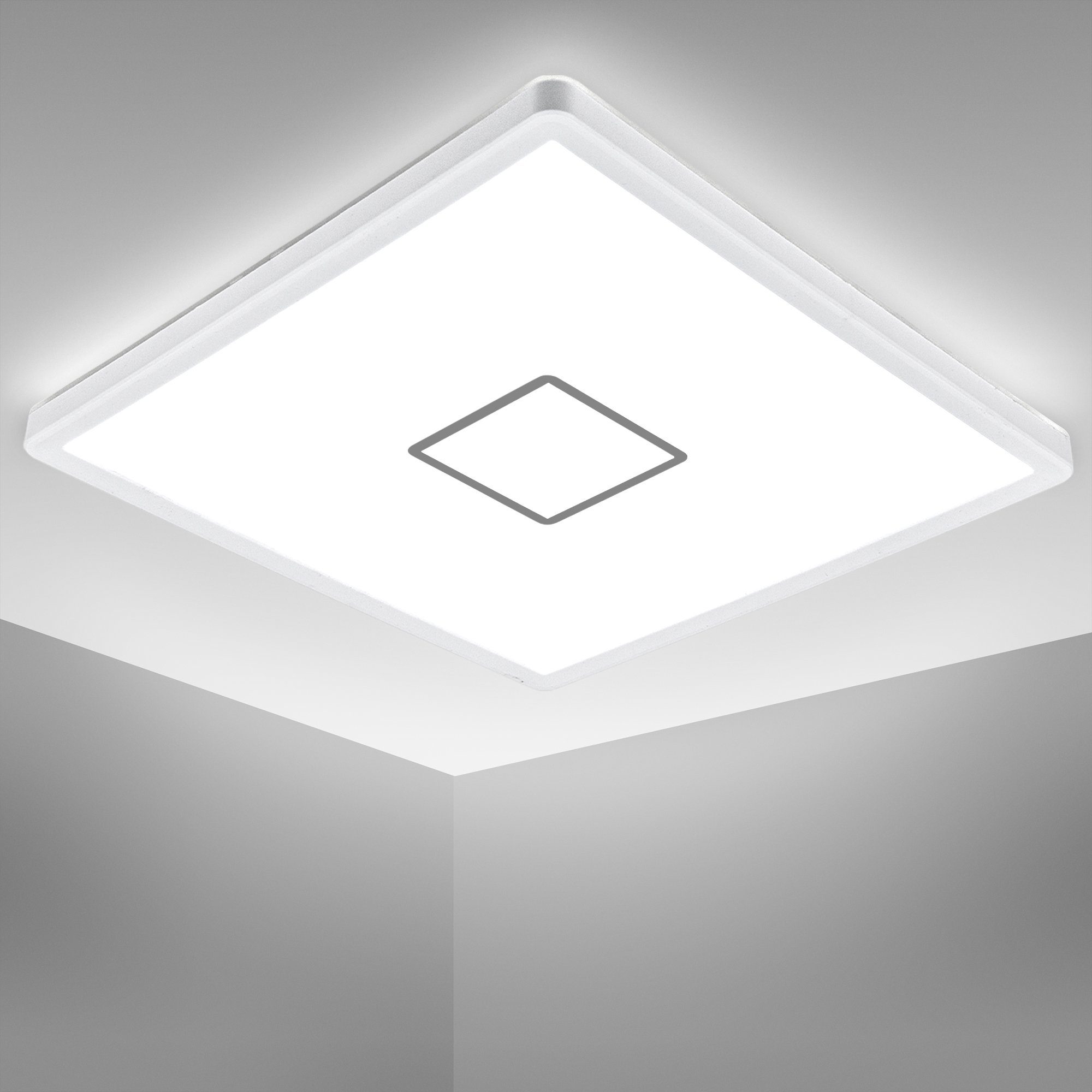 B.K.Licht LED Deckenleuchte fest LED integriert, 2.400 29x29cm, Ultraflach Licht, K Lm, LED Deckenlampe, Neutralweiß, W, Neutralweißes 18 Weiß, 2,8cm Eckig, Wandlampe, BK_DP1240 4.000