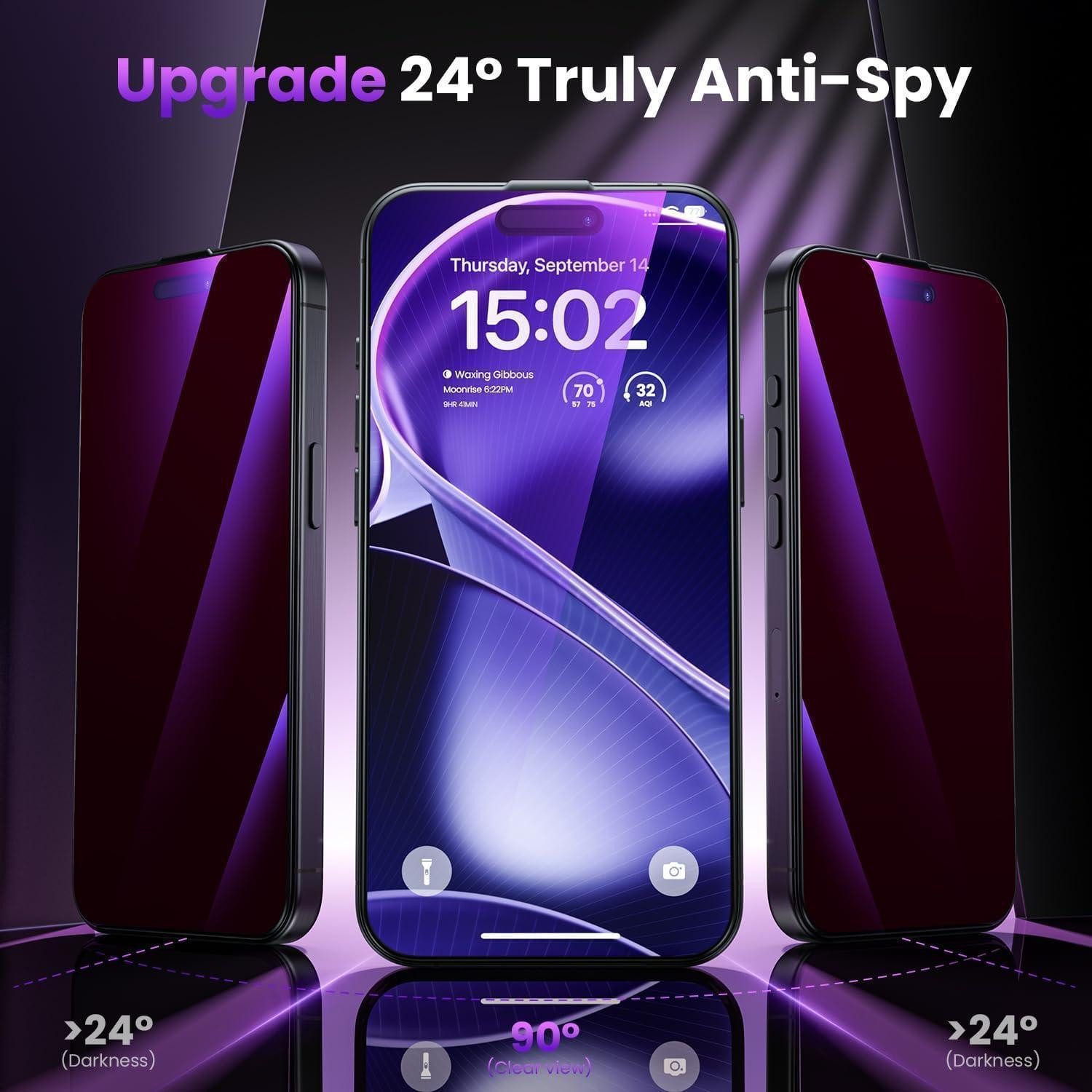 LuxusKollektion Displayschutzglas Panzerglas Sichtschutz 9H iPhone 17 16 Pro Anti Blaulicht Privacy Bunt, 2 Stück – Bild 2 von 5