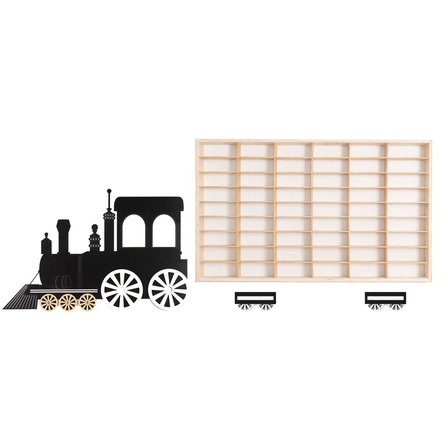 ART TWIST HOME Wandregal Modellauto Display-Regal 54 Fächer 1:64 Autos Holz 59x36cm Wand, Sammelvitrine Lokomotive Schwarz Setzkasten Aufbewahrung Kinderzimmer